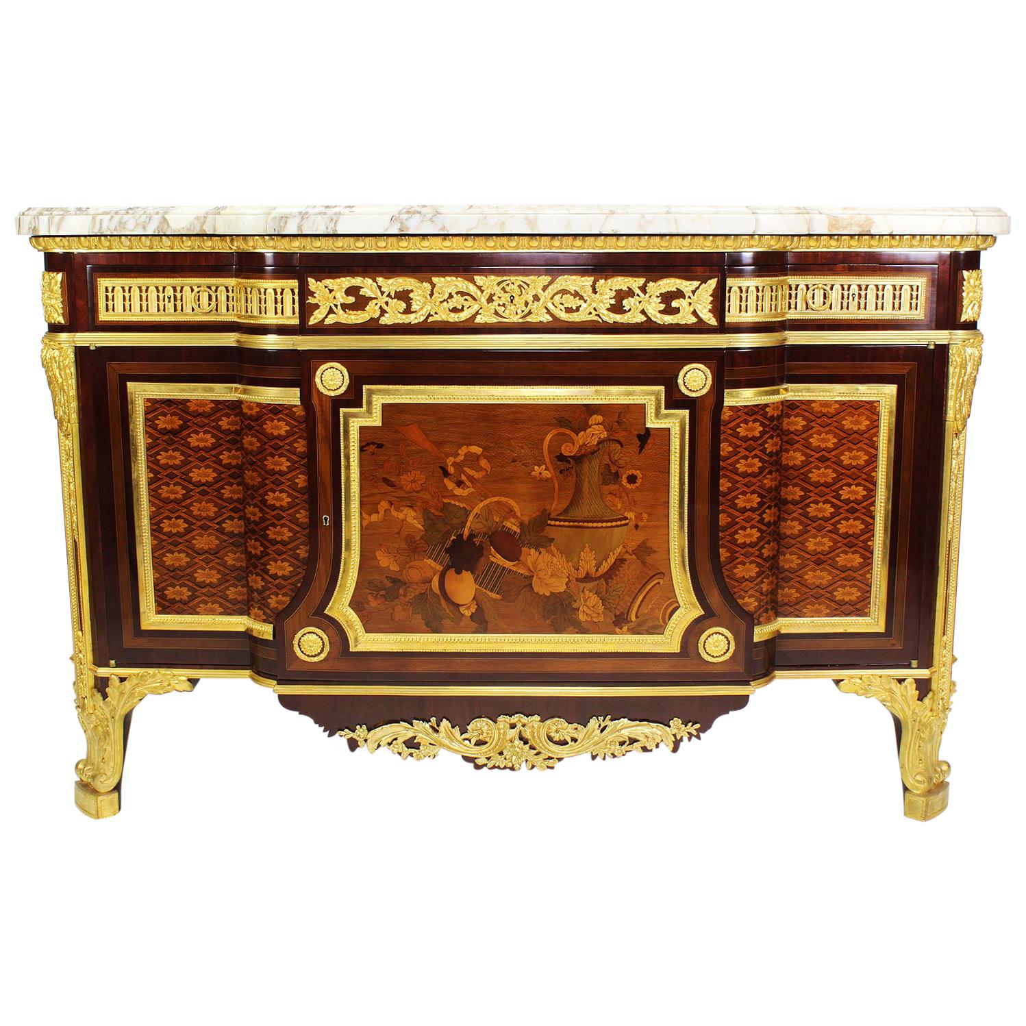 French 19th Century Louis XVI Style Ormolu and Marquetry Fontainebleau Commode