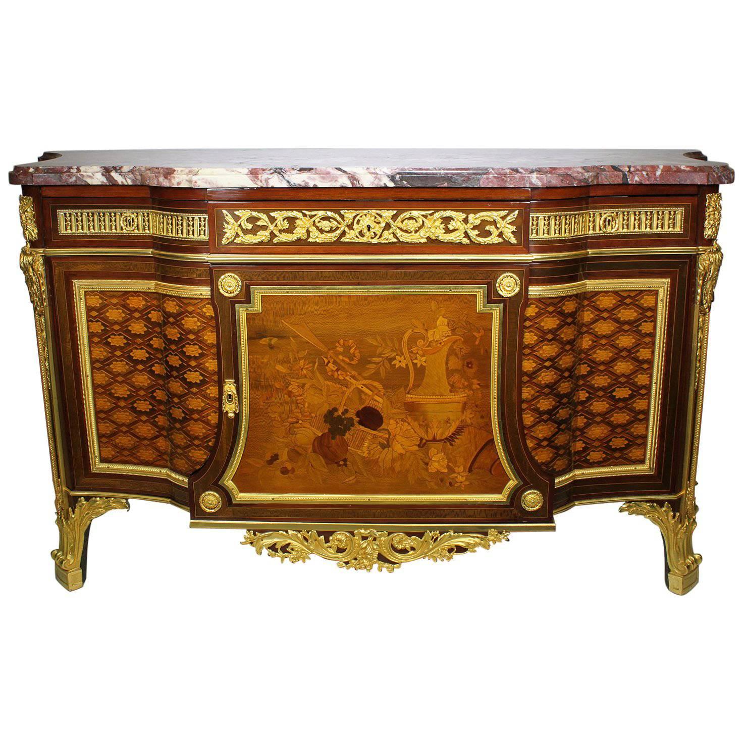 French 19th Century Louis XVI Style Ormolu and Marquetry Fontainebleau Commode For Sale