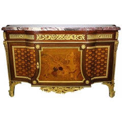 Antique French 19th Century Louis XVI Style Ormolu and Marquetry Fontainebleau Commode