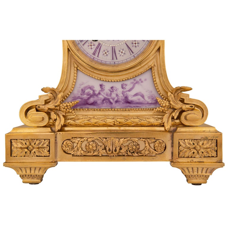 French 19th Century Louis XVI Style Ormolu and Porcelain Clock For Sale 4