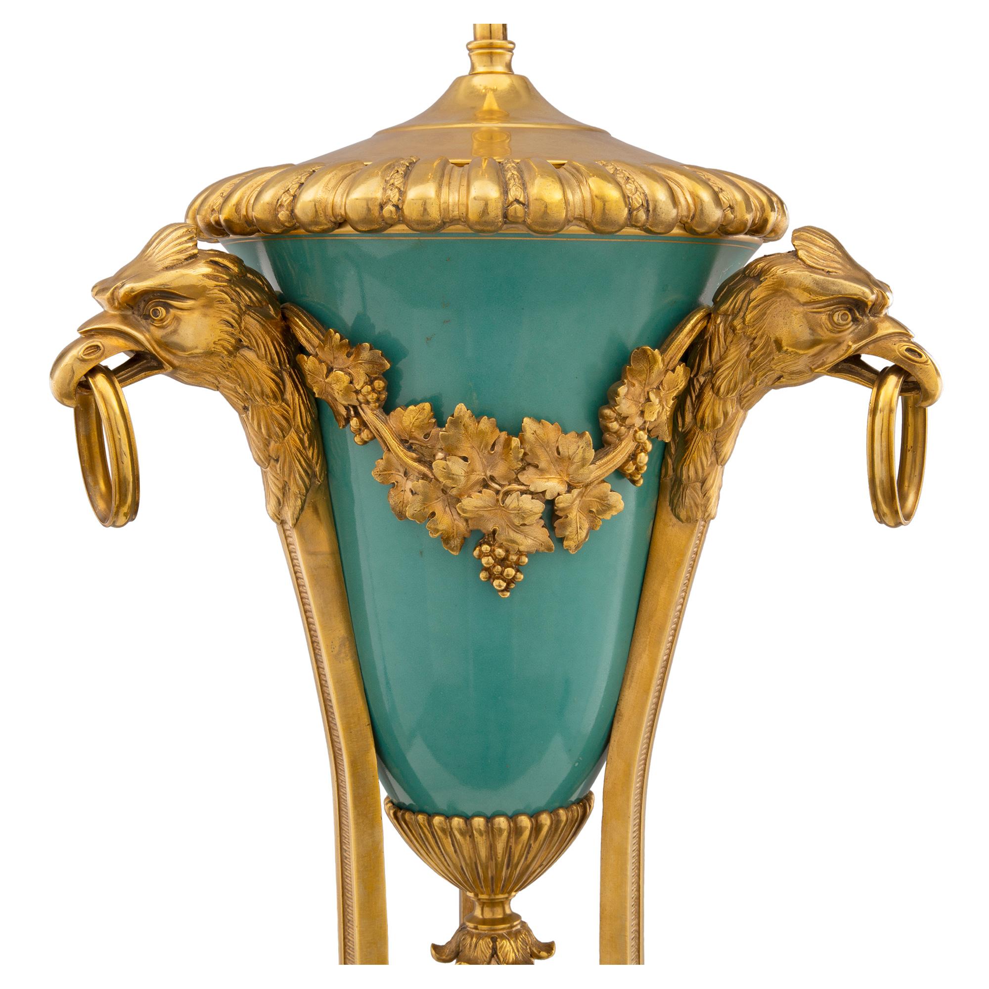 French 19th Century Louis XVI Style Ormolu and Porcelain Lamp, Signed by Sèvres In Good Condition For Sale In West Palm Beach, FL