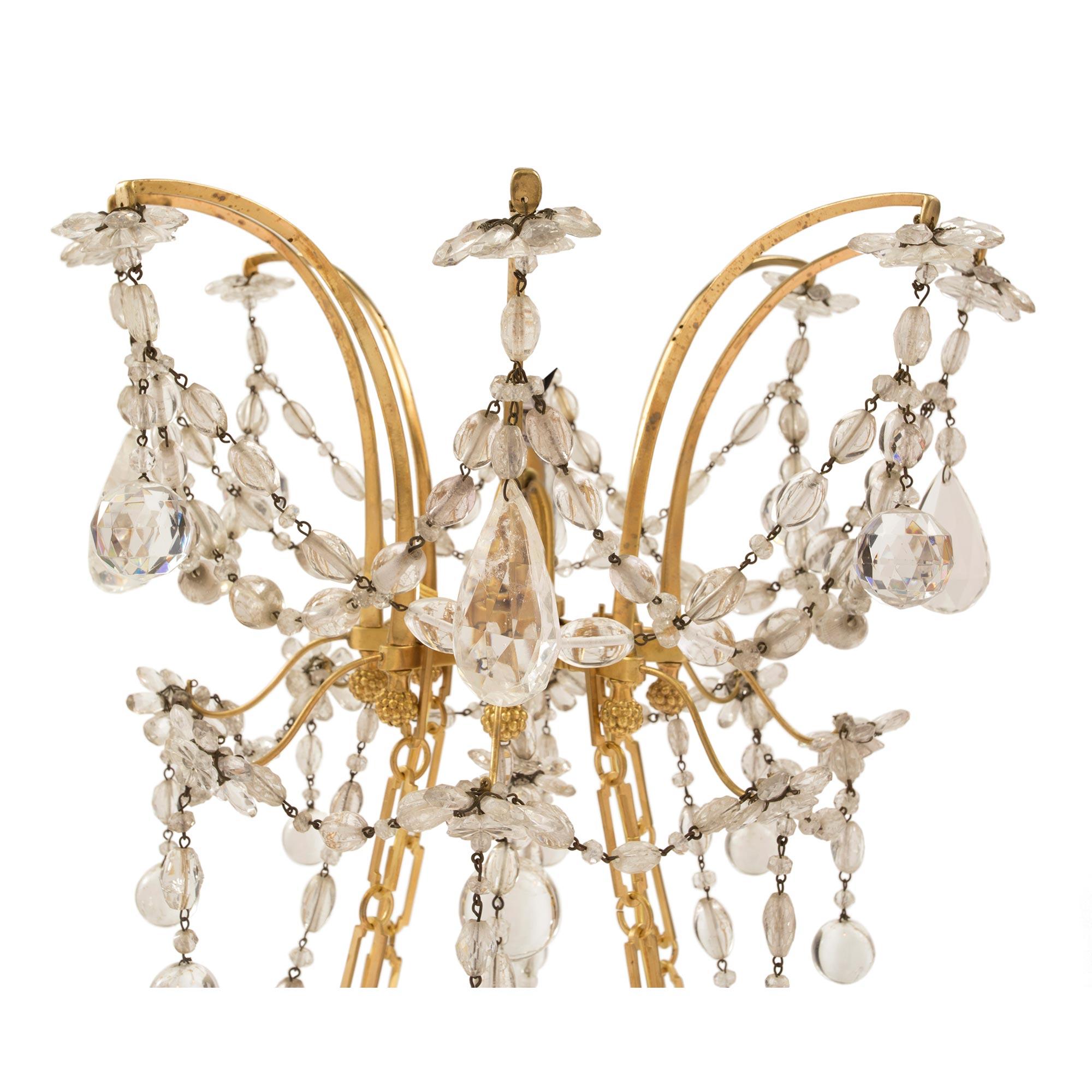French 19th Century Louis XVI Style Ormolu, Baccarat and Rock Crystal Chandelier In Good Condition For Sale In West Palm Beach, FL