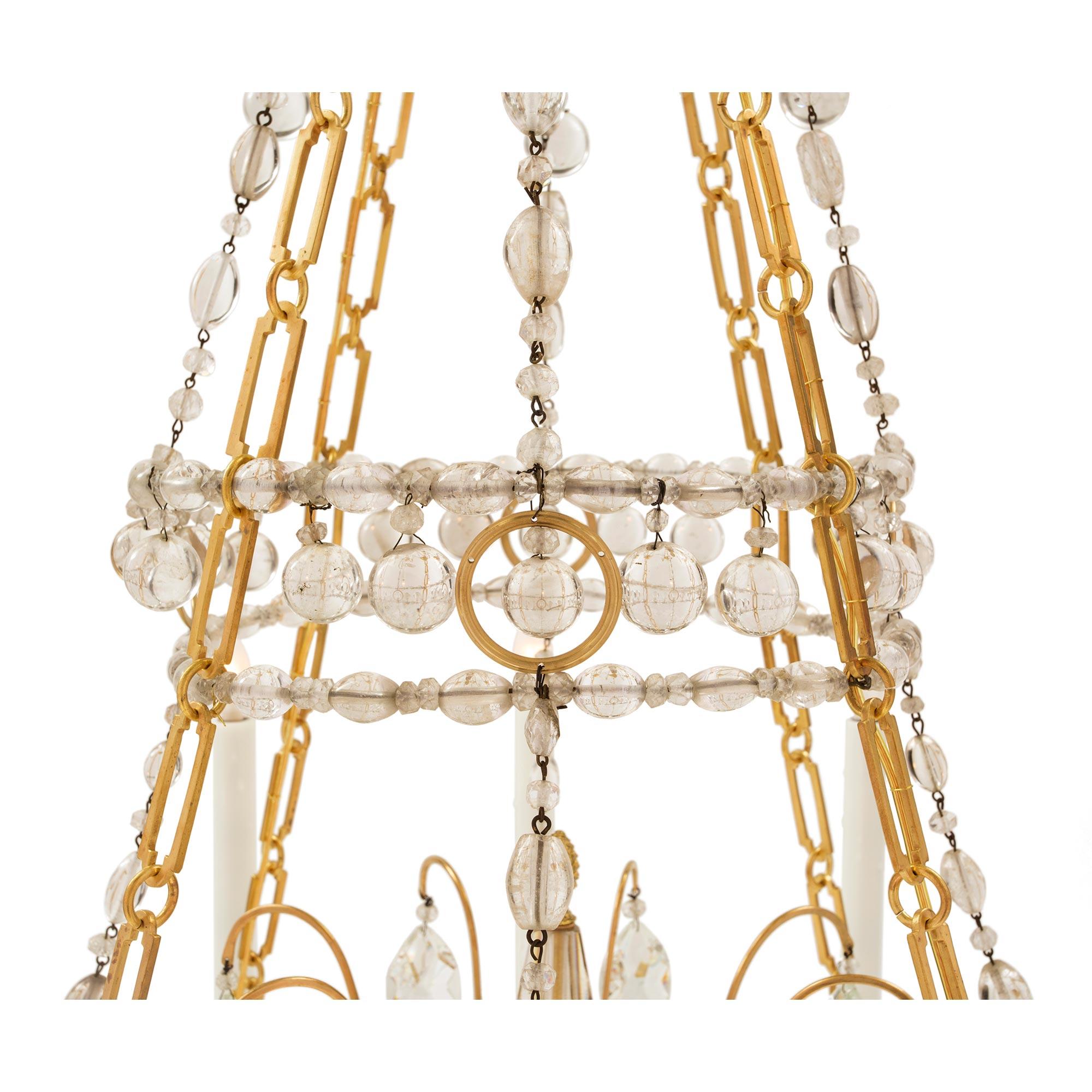 French 19th Century Louis XVI Style Ormolu, Baccarat and Rock Crystal Chandelier For Sale 1