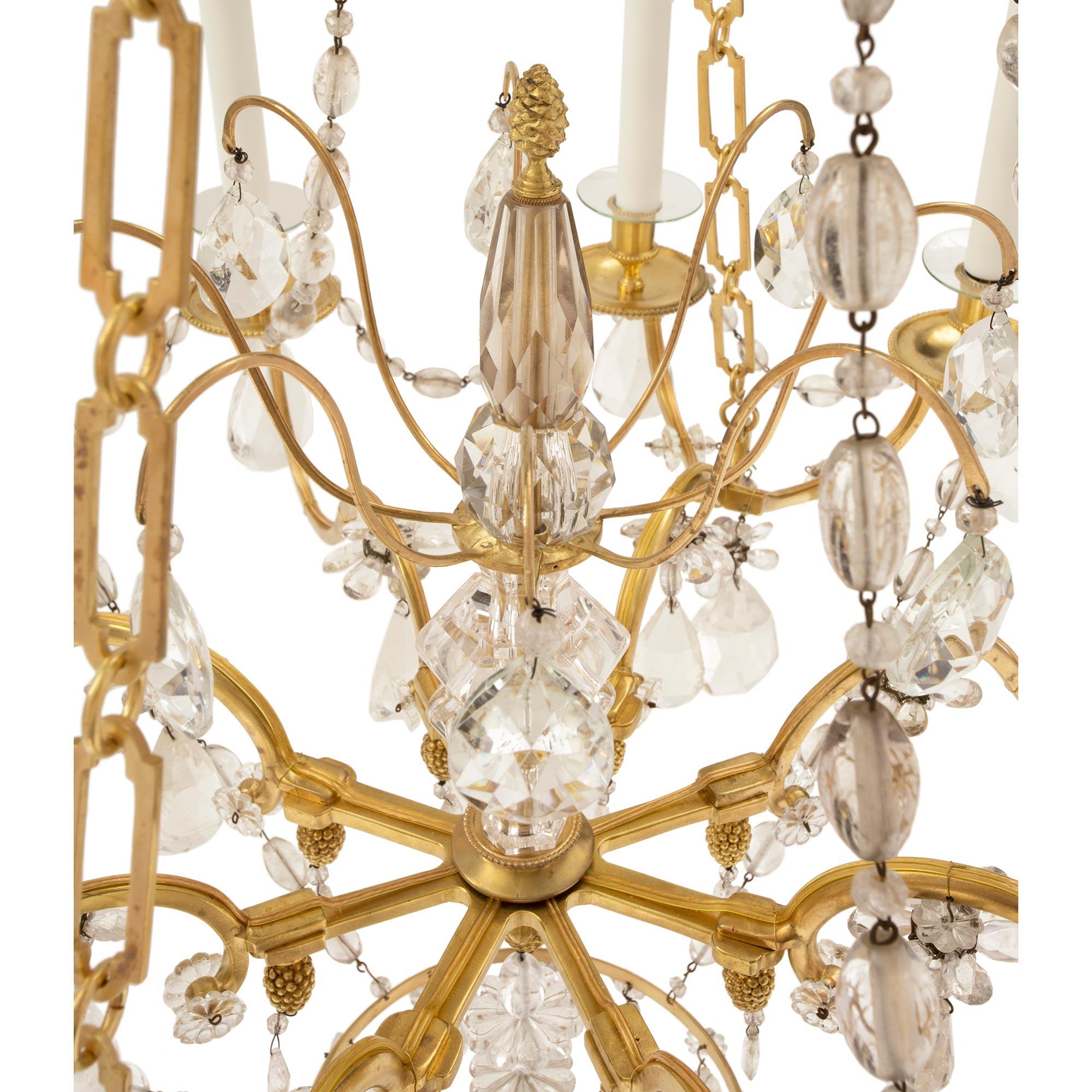 French 19th Century Louis XVI Style Ormolu, Baccarat and Rock Crystal Chandelier For Sale 2
