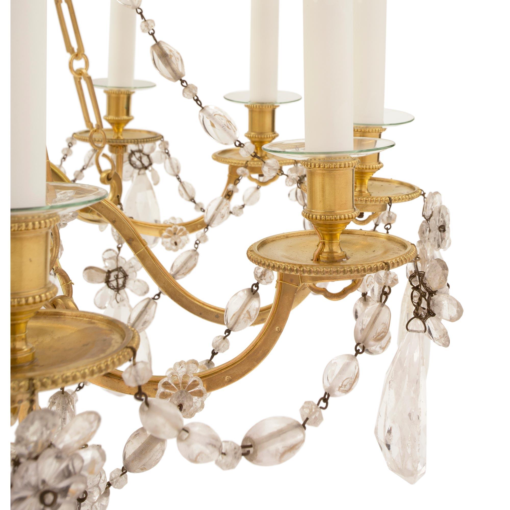 French 19th Century Louis XVI Style Ormolu, Baccarat and Rock Crystal Chandelier For Sale 3