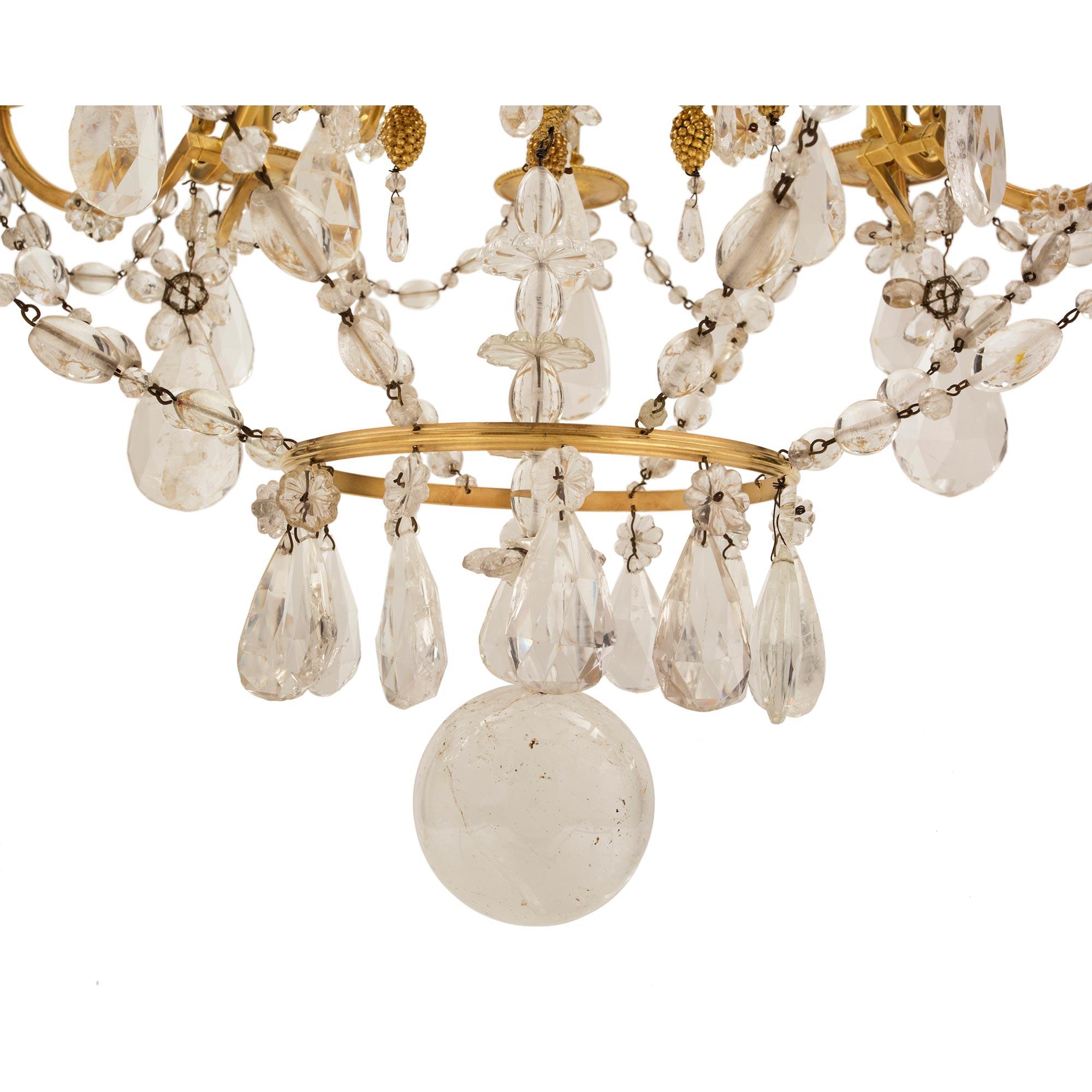 French 19th Century Louis XVI Style Ormolu, Baccarat and Rock Crystal Chandelier For Sale 4