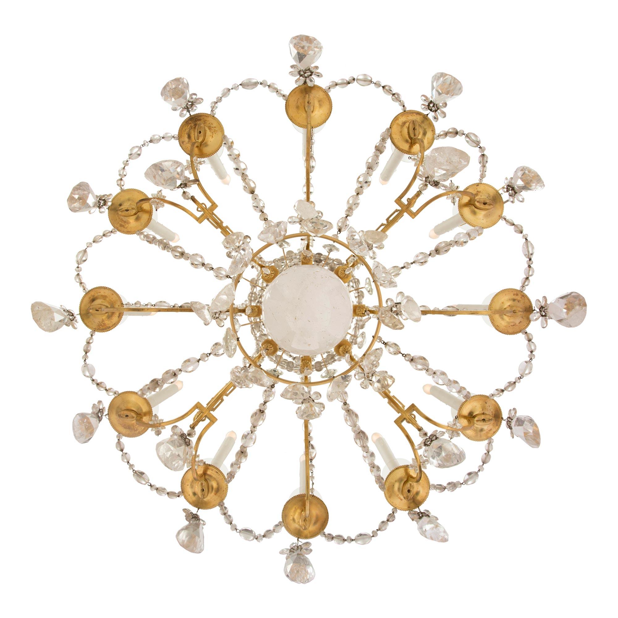 French 19th Century Louis XVI Style Ormolu, Baccarat and Rock Crystal Chandelier For Sale 5