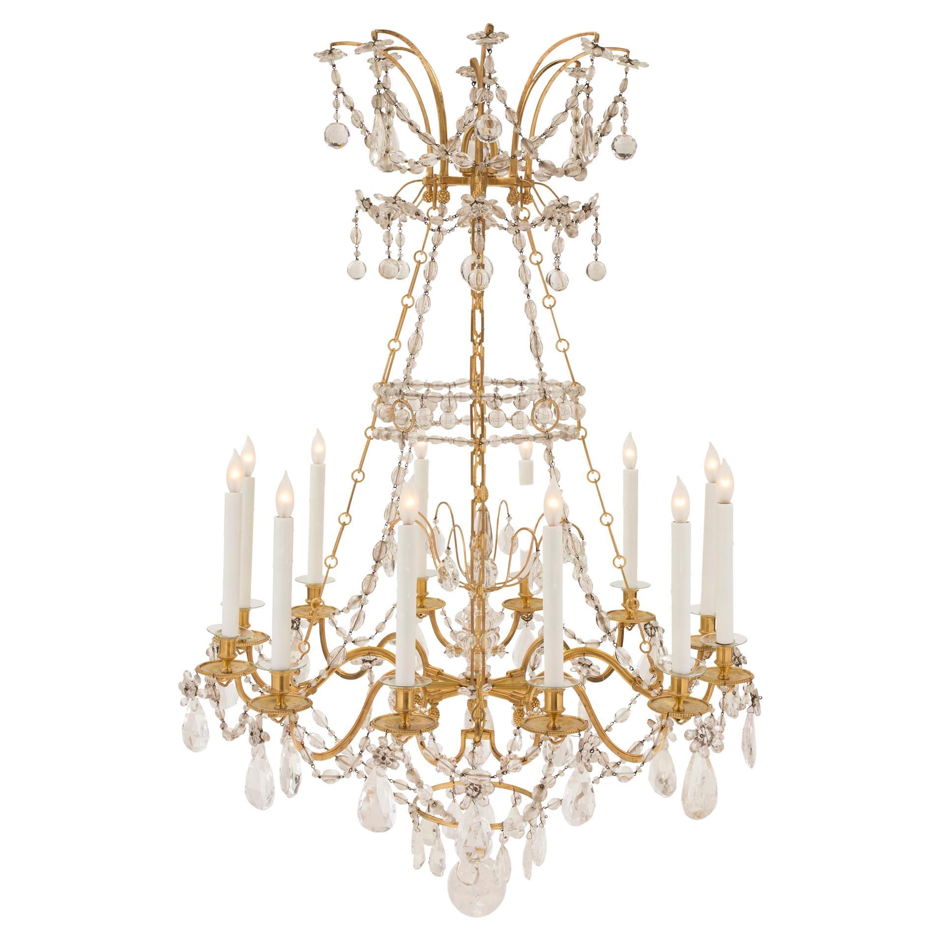 French 19th Century Louis XVI Style Ormolu, Baccarat and Rock Crystal Chandelier For Sale