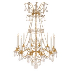 Antique French 19th Century Louis XVI Style Ormolu, Baccarat and Rock Crystal Chandelier