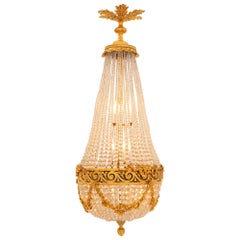 French 19th Century Louis XVI Style Ormolu, Bronze and Crystal Chandelier
