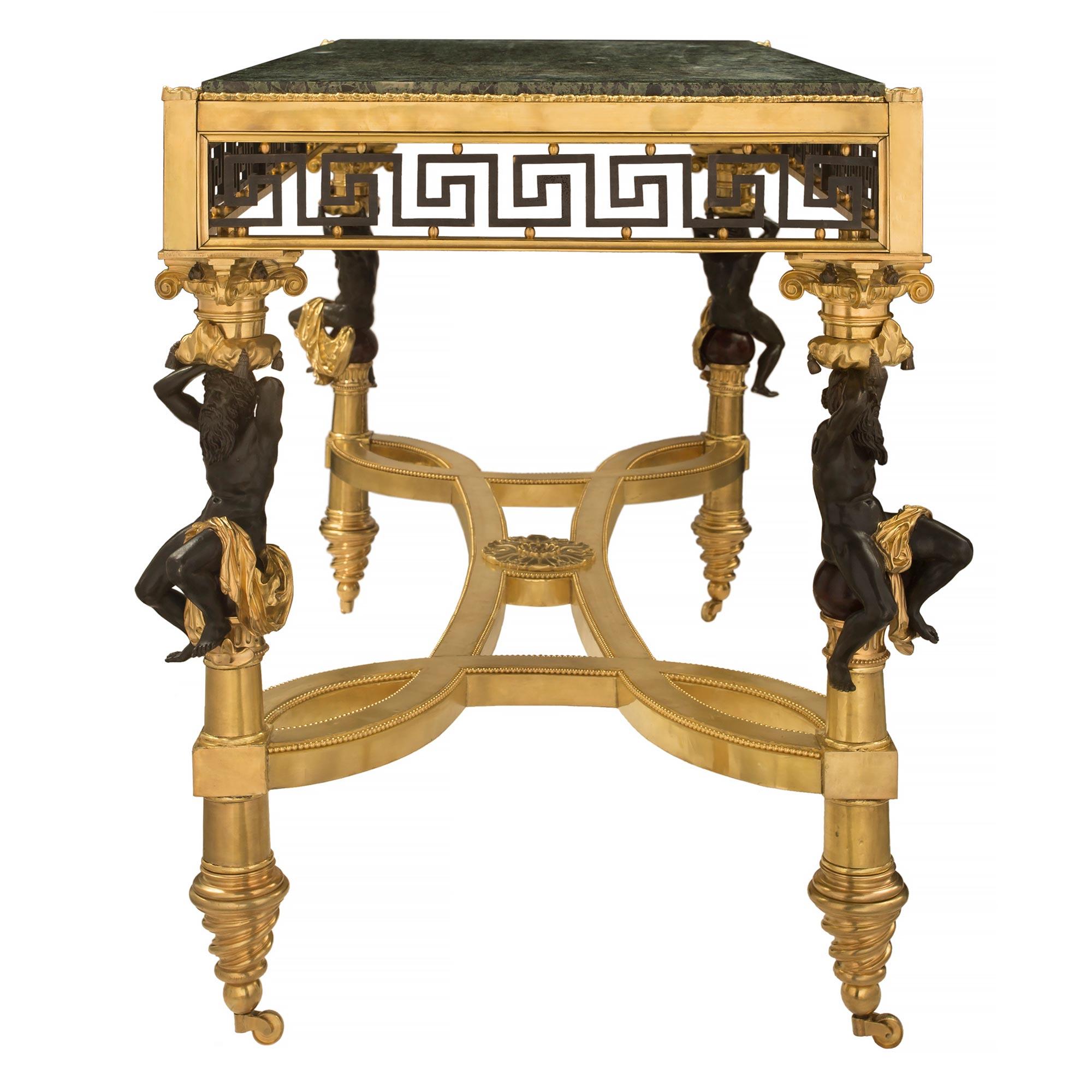 French 19th Century Louis XVI Style Ormolu, Bronze and Marble Centre Table In Good Condition For Sale In West Palm Beach, FL