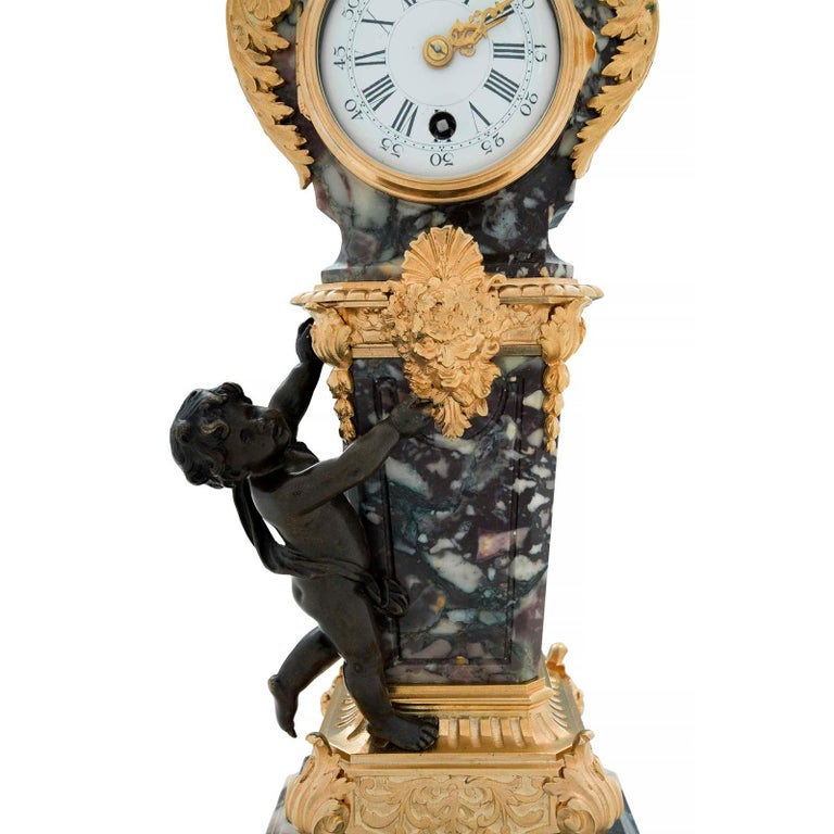 French 19th Century Louis XVI Style Ormolu, Bronze and Marble Clock For Sale 1