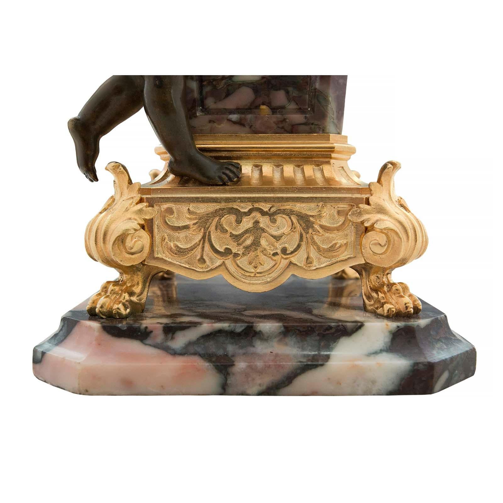 French 19th Century Louis XVI Style Ormolu, Bronze and Marble Clock For Sale 2