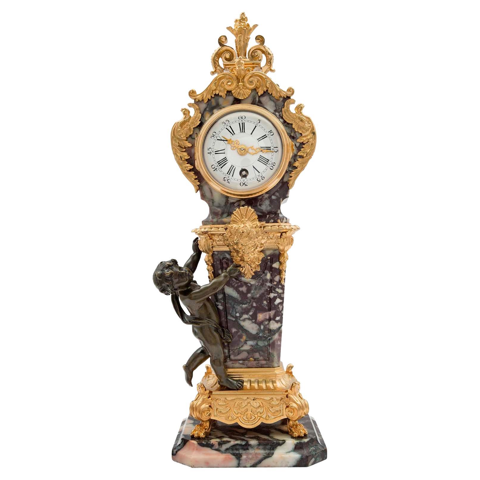 French 19th Century Louis XVI Style Ormolu, Bronze and Marble Clock