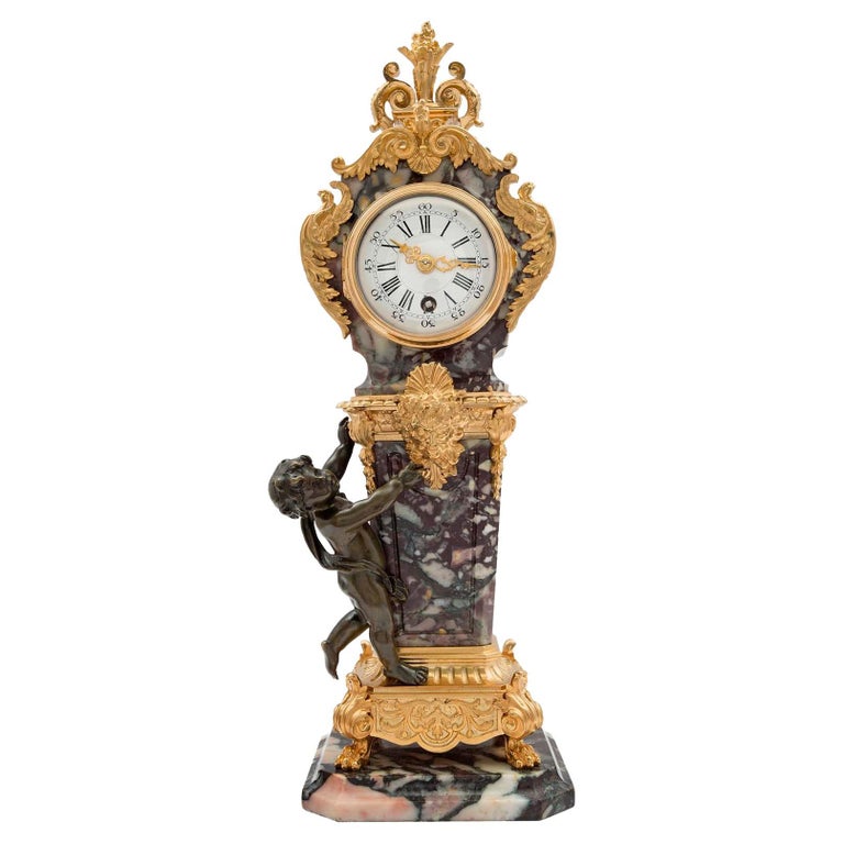 French 19th Century Louis XVI Style Ormolu, Bronze and Marble Clock For Sale