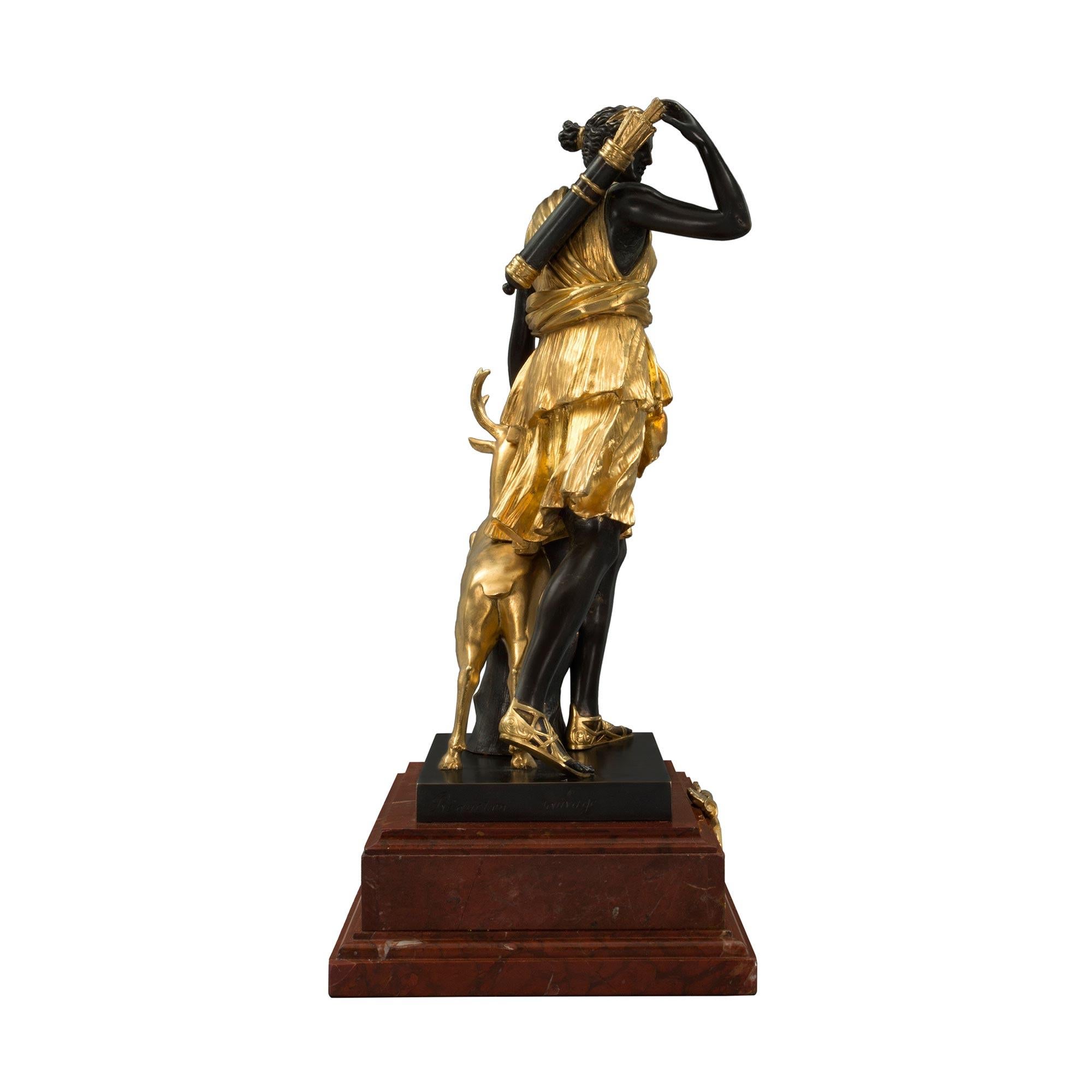 Patinated French 19th Century Louis XVI Style Ormolu, Bronze and Marble Statue For Sale