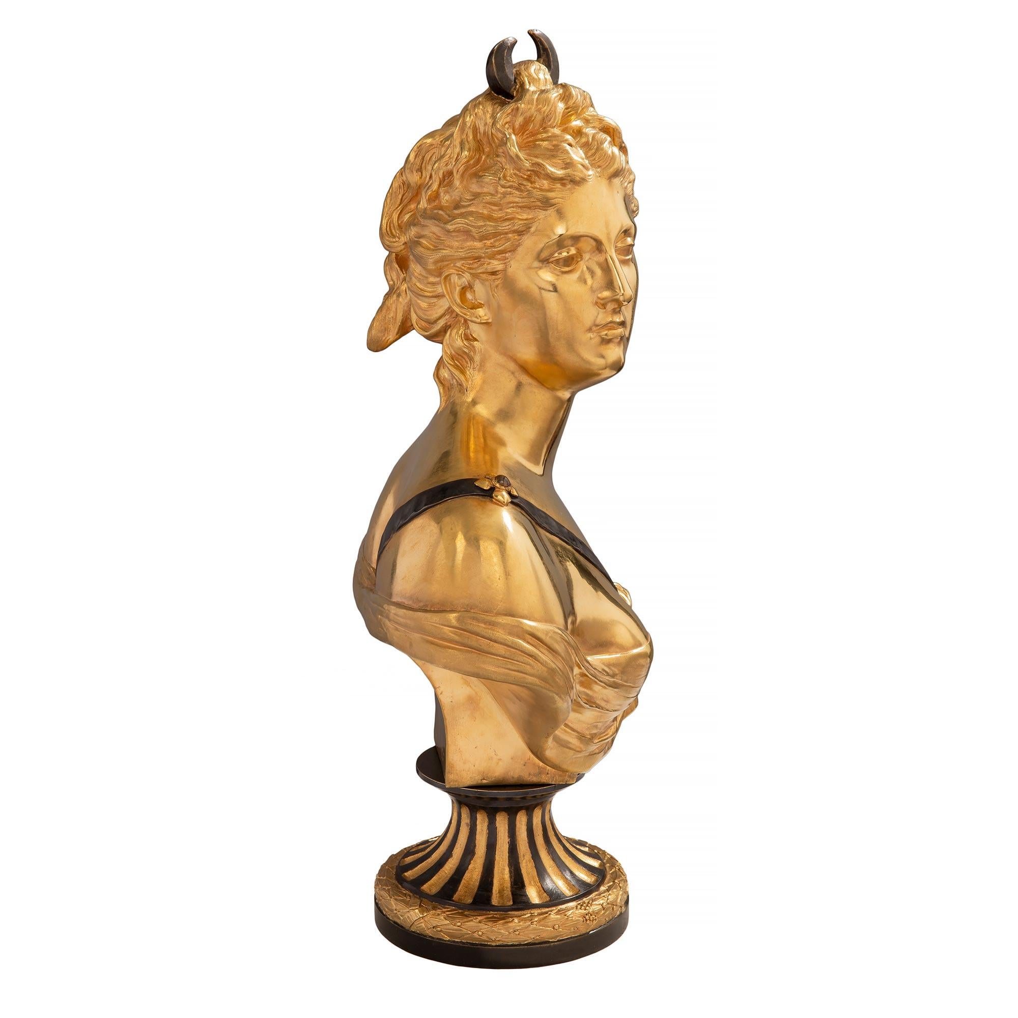 Patinated  French 19th Century Louis XVI Style Ormolu Bust Signed Houdon and Frères For Sale