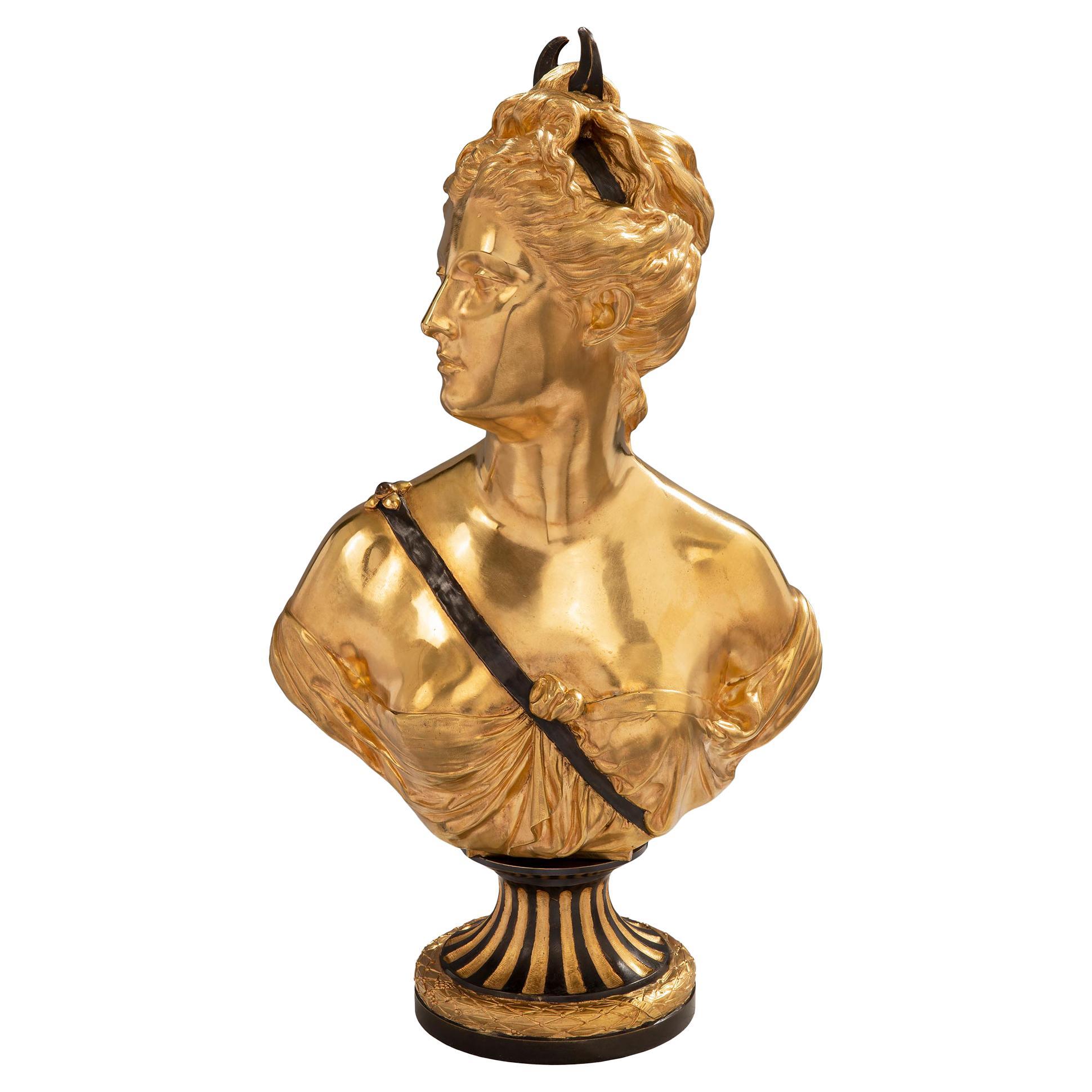  French 19th Century Louis XVI Style Ormolu Bust Signed Houdon and Frères For Sale