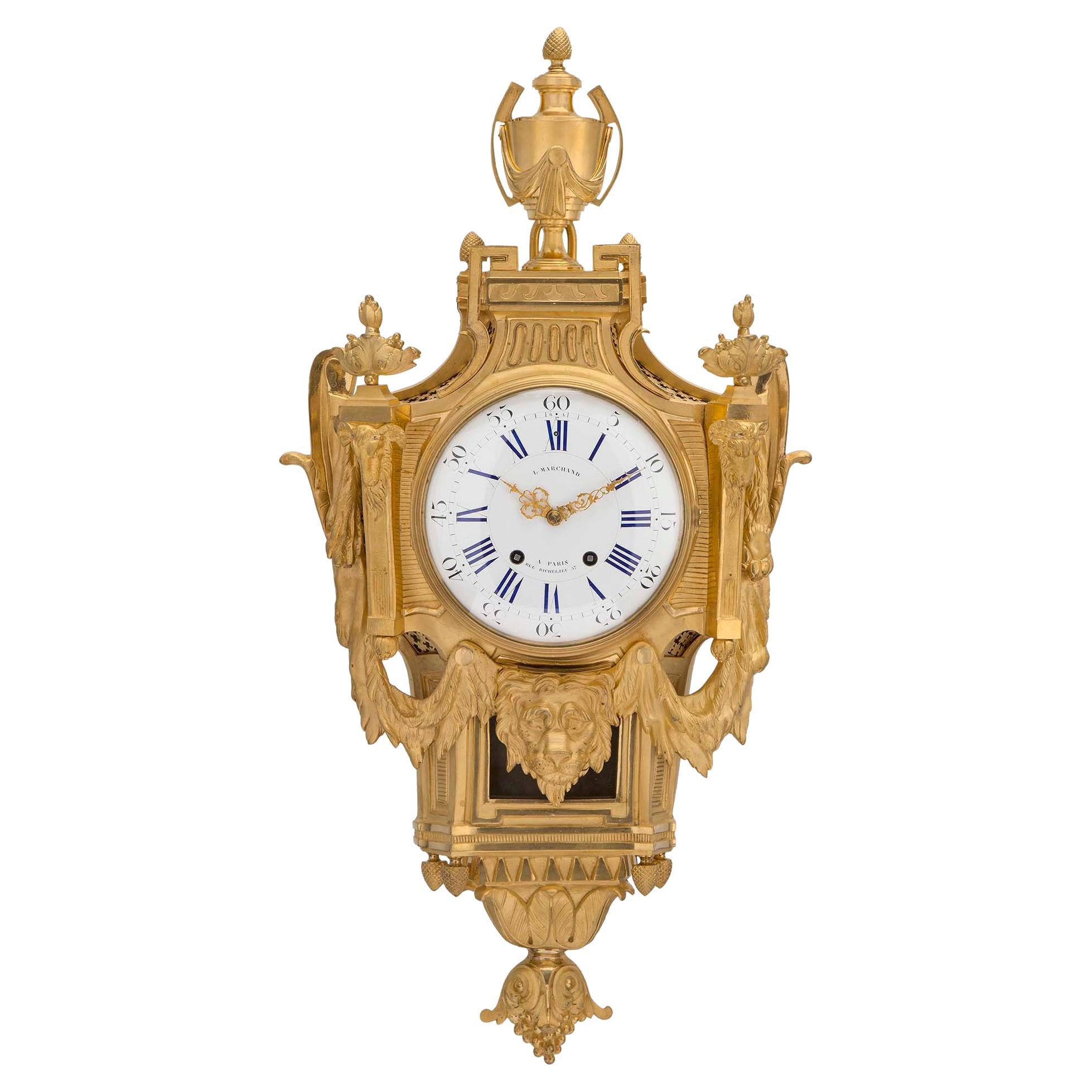 French 19th Century Louis XVI Style Ormolu Cartel Clock, by L. Marchand For Sale