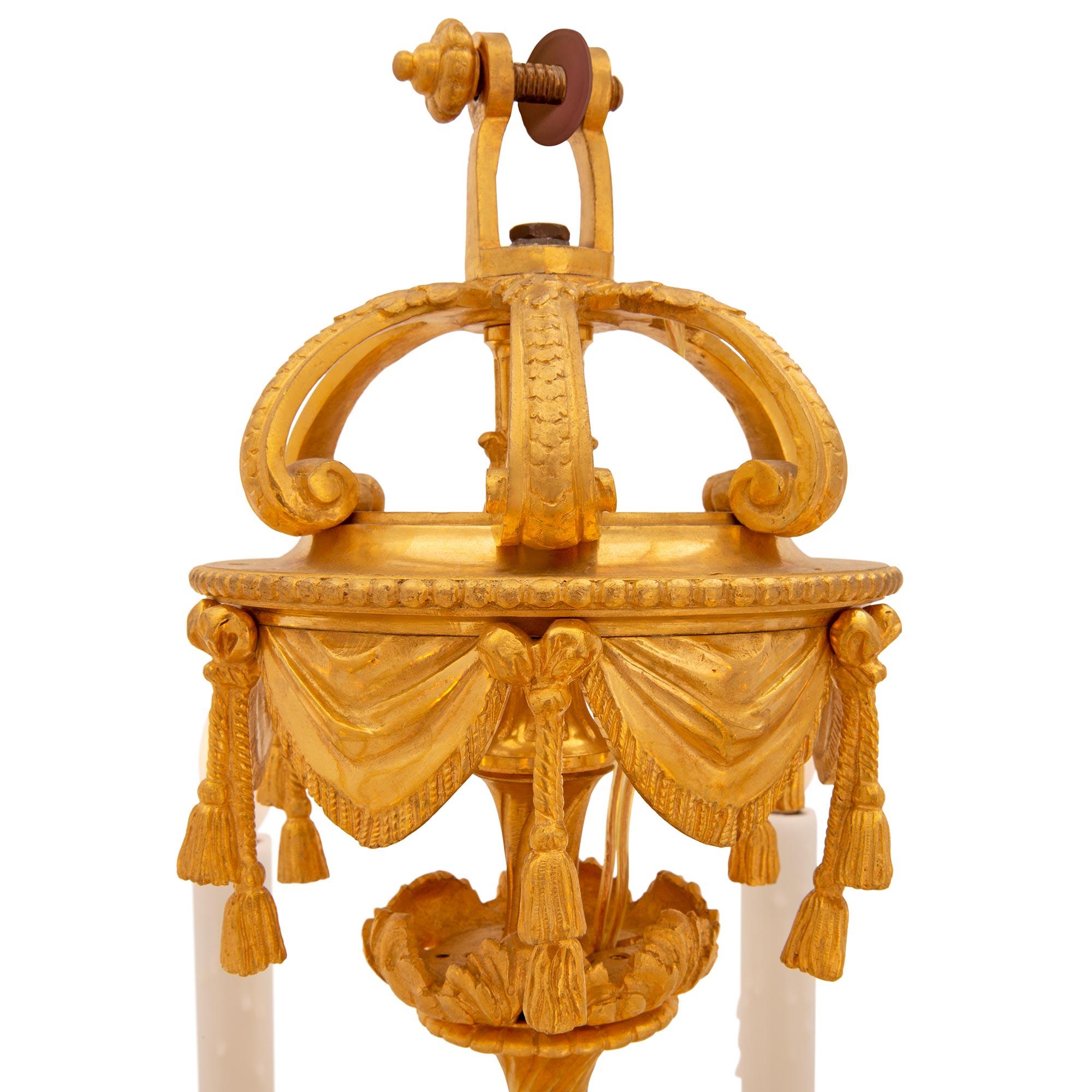 French 19th Century Louis XVI Style Ormolu Chandelier In Good Condition For Sale In West Palm Beach, FL