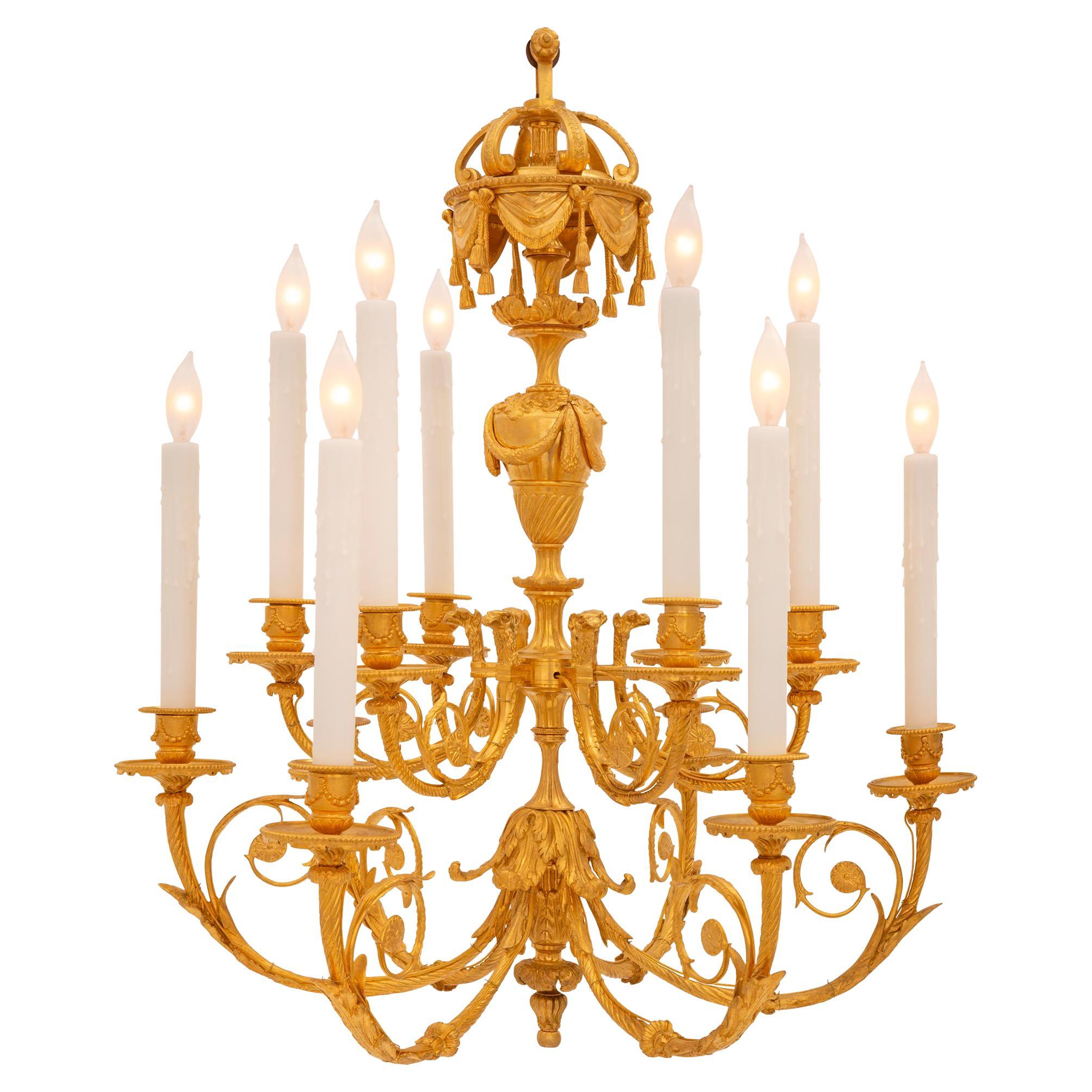 French 19th Century Louis XVI Style Ormolu Chandelier For Sale