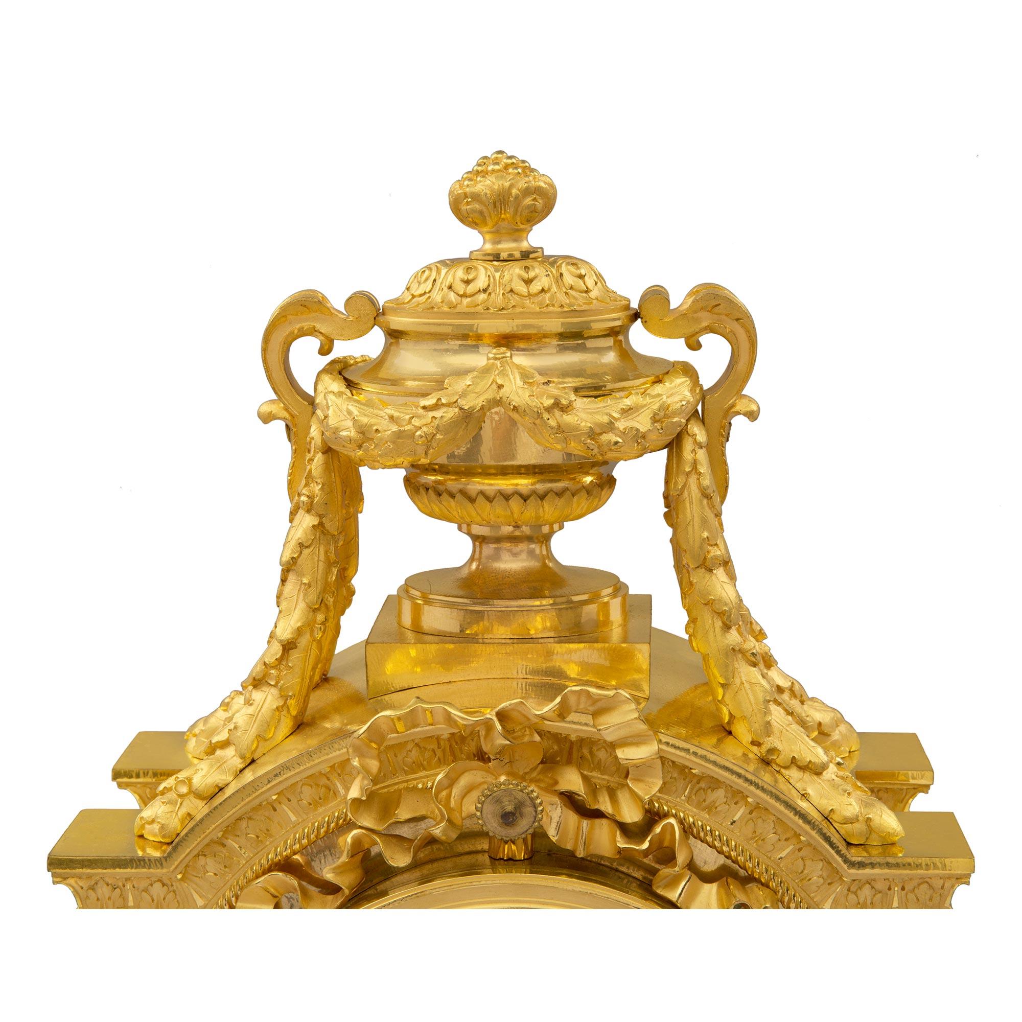 French 19th Century Louis XVI Style Ormolu Clock Signed by Denière For Sale 2
