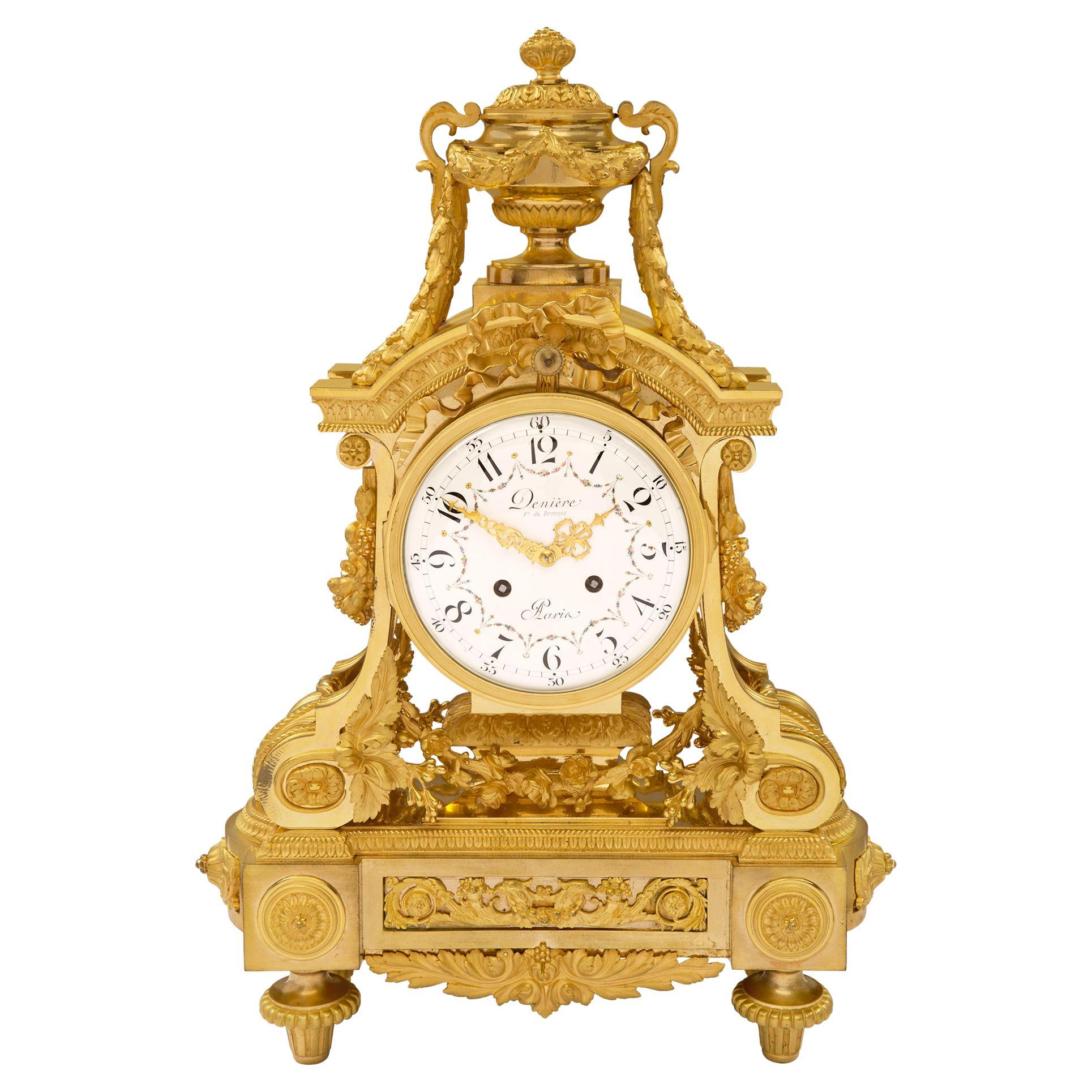 French 19th Century Louis XVI Style Ormolu Clock Signed by Denière