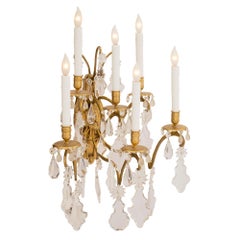 French 19th Century Louis XVI Style Ormolu, Crystal and Frosted Crystal Sconces