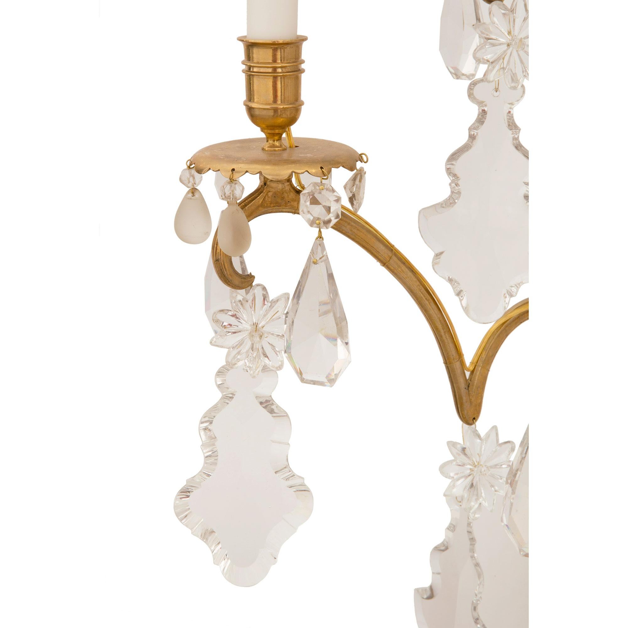 French 19th Century Louis XVI Style Ormolu, Crystal and Frosted Crystal Sconces For Sale 3