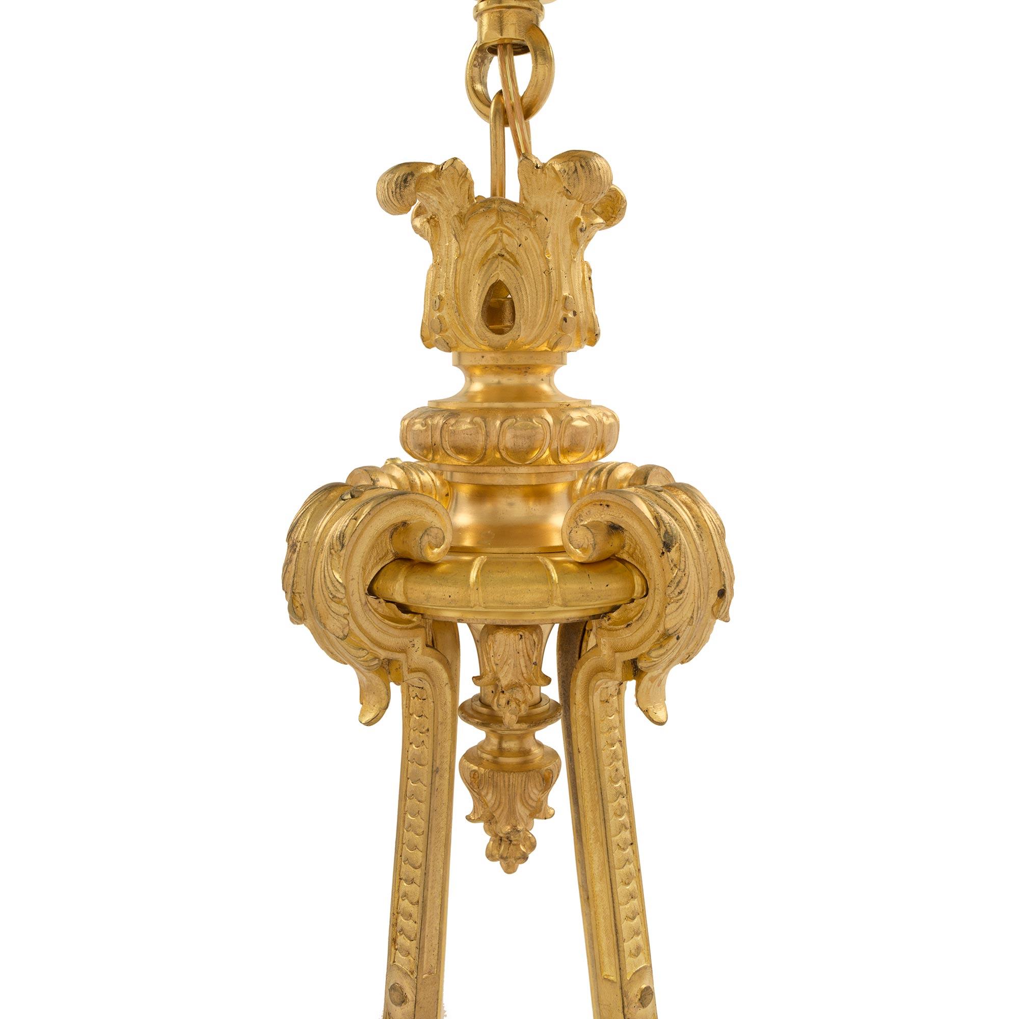 French 19th Century Louis XVI Style Ormolu Four-Arm, Eight-Light Chandelier For Sale 1