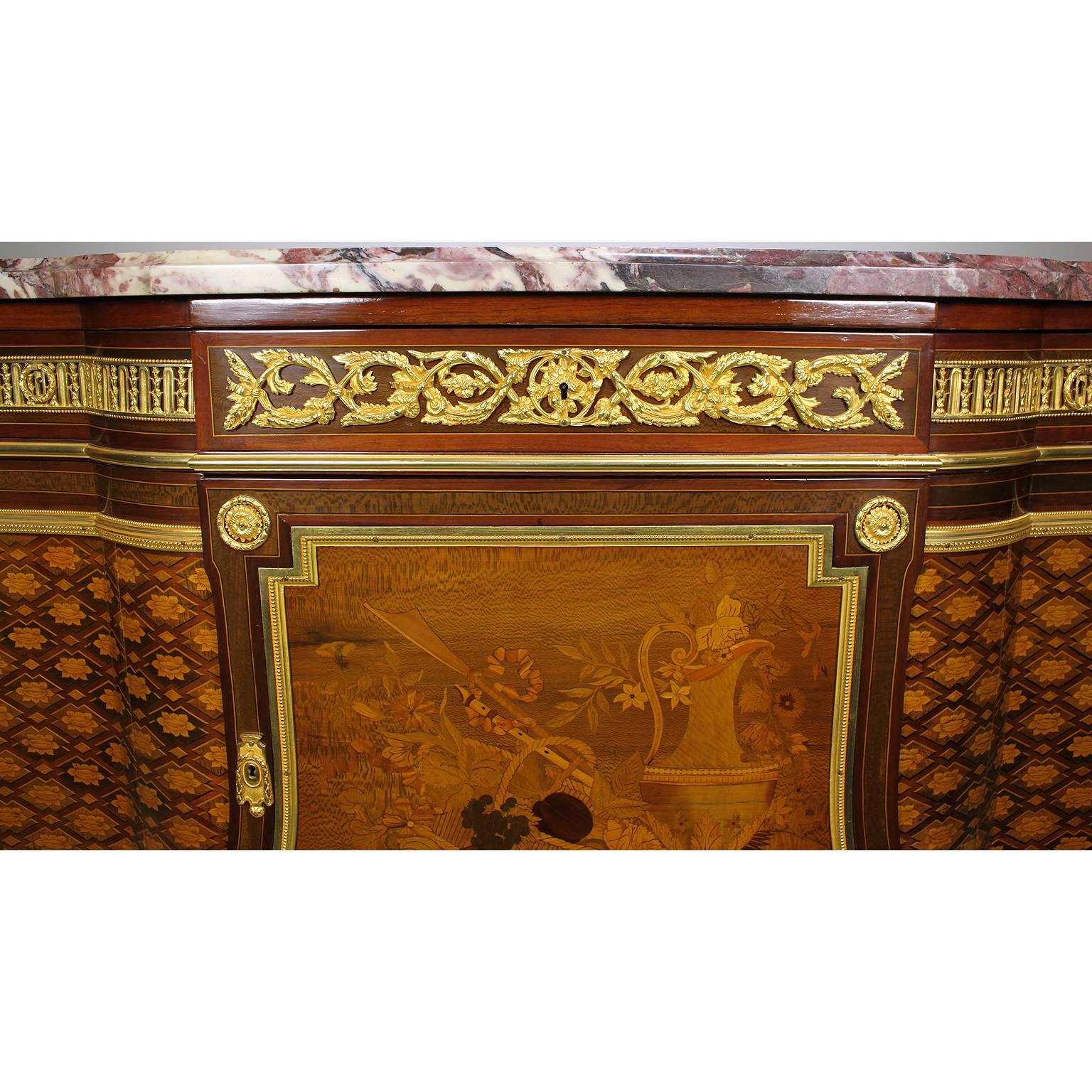 Carved French 19th Century Louis XVI Style Ormolu and Marquetry Fontainebleau Commode For Sale