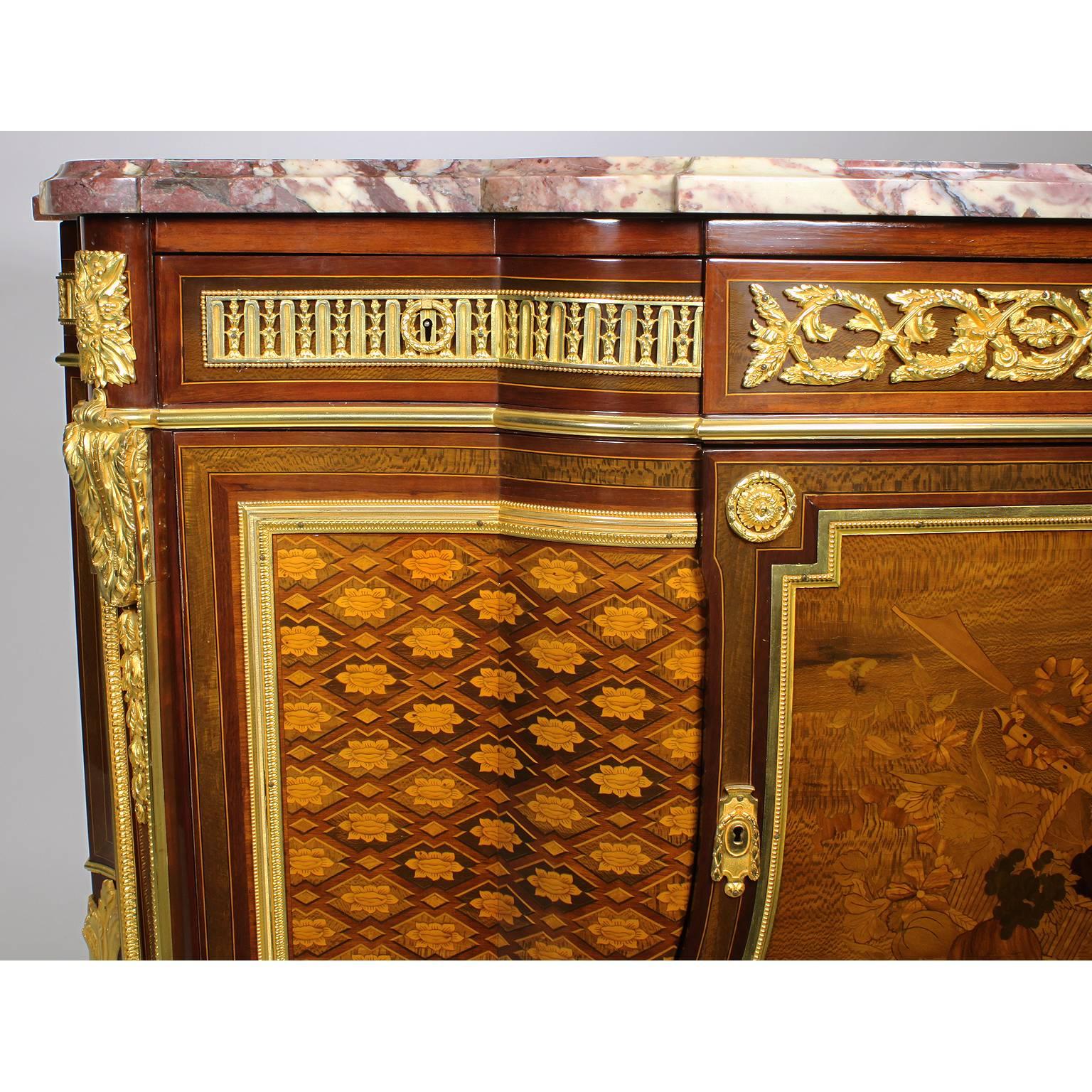 Marble French 19th Century Louis XVI Style Ormolu and Marquetry Fontainebleau Commode For Sale