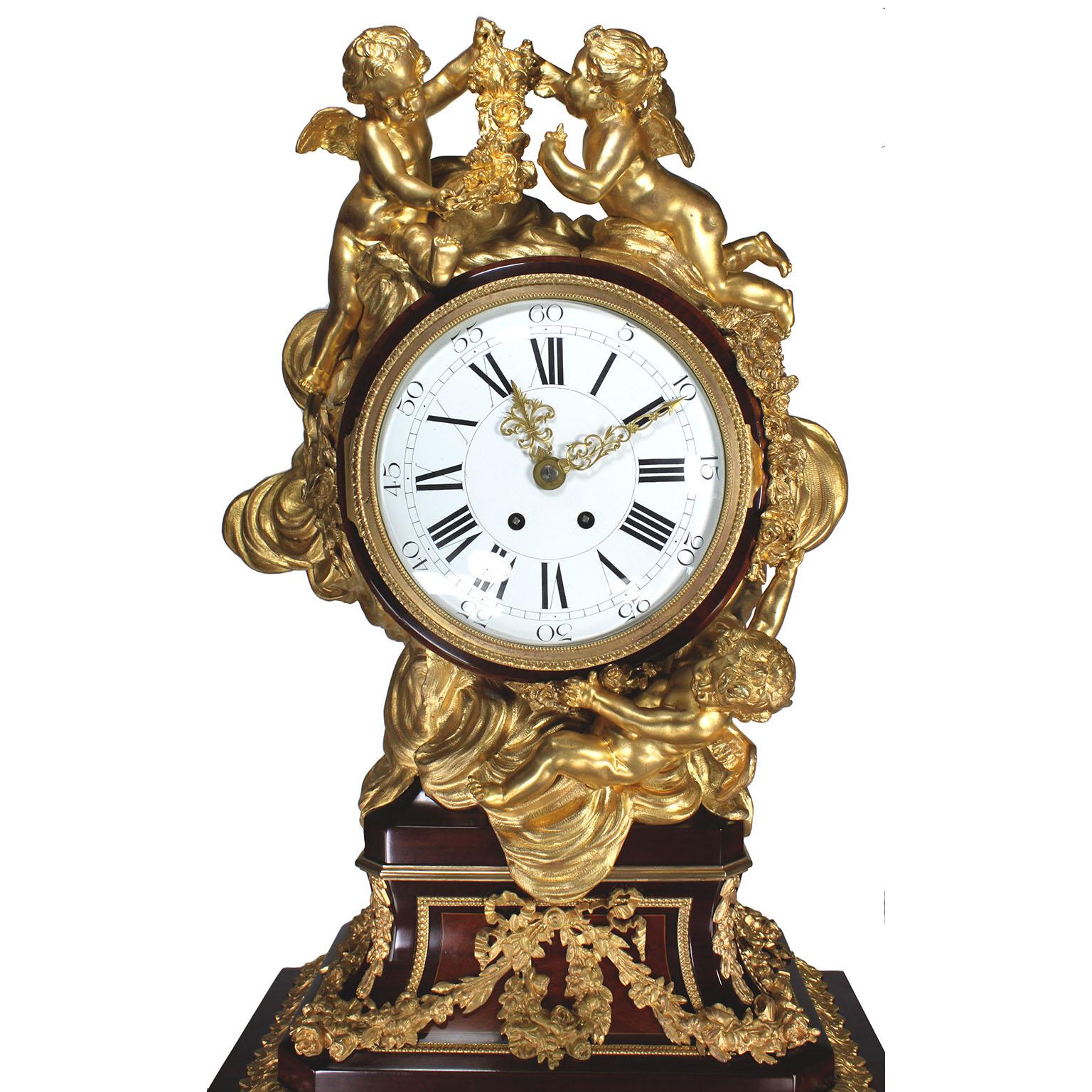 Parquetry French 19th Century Louis XVI Style Ormolu-Mounted Grandfather - Tall Case Clock For Sale