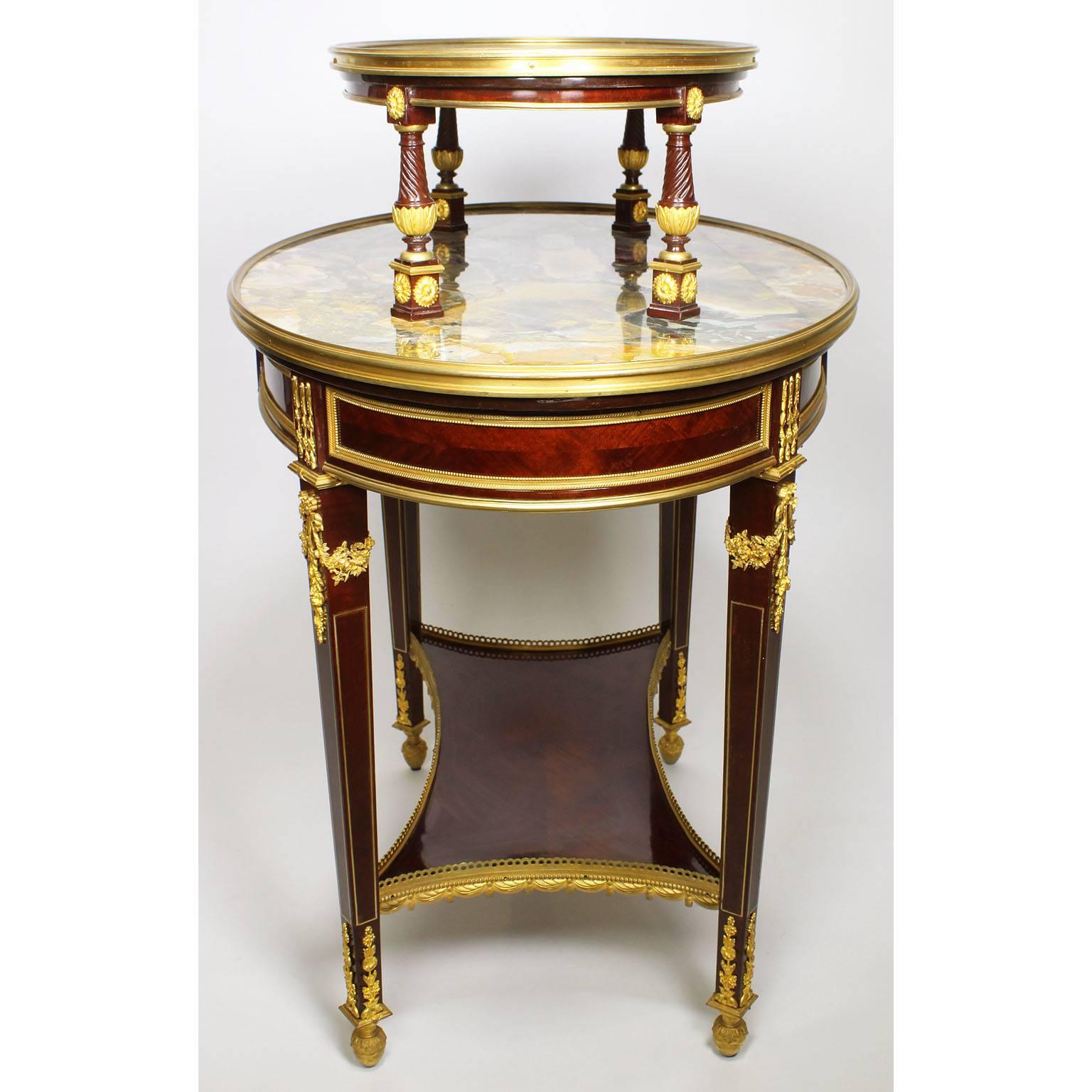 French 19th Century Louis XVI Style Ormolu-Mounted Mahogany Two-Tier Tea-Table For Sale 2