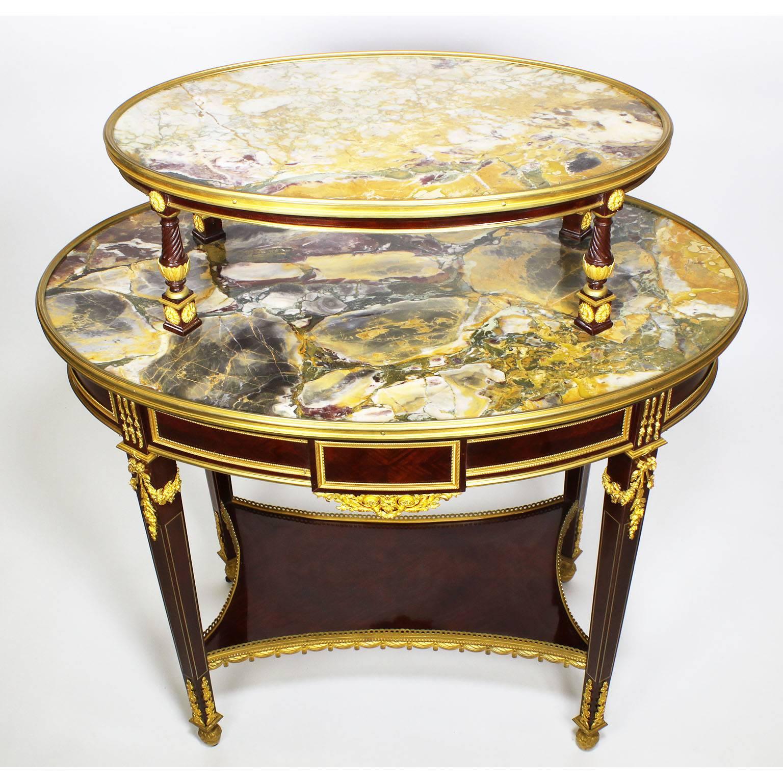 French 19th Century Louis XVI Style Ormolu-Mounted Mahogany Two-Tier Tea-Table For Sale 3