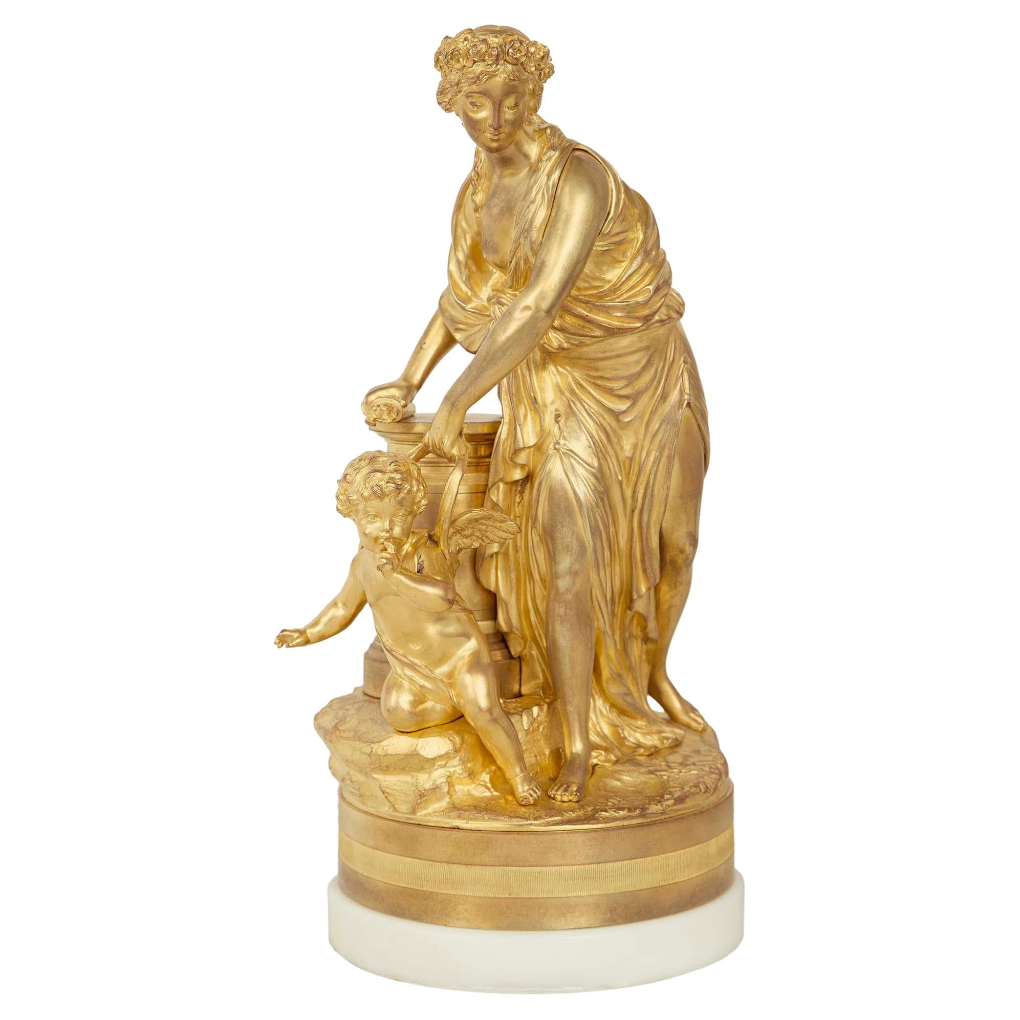 Statua di fanciulla in ormolu in stile Luigi XVI, Francia, XIX secolo