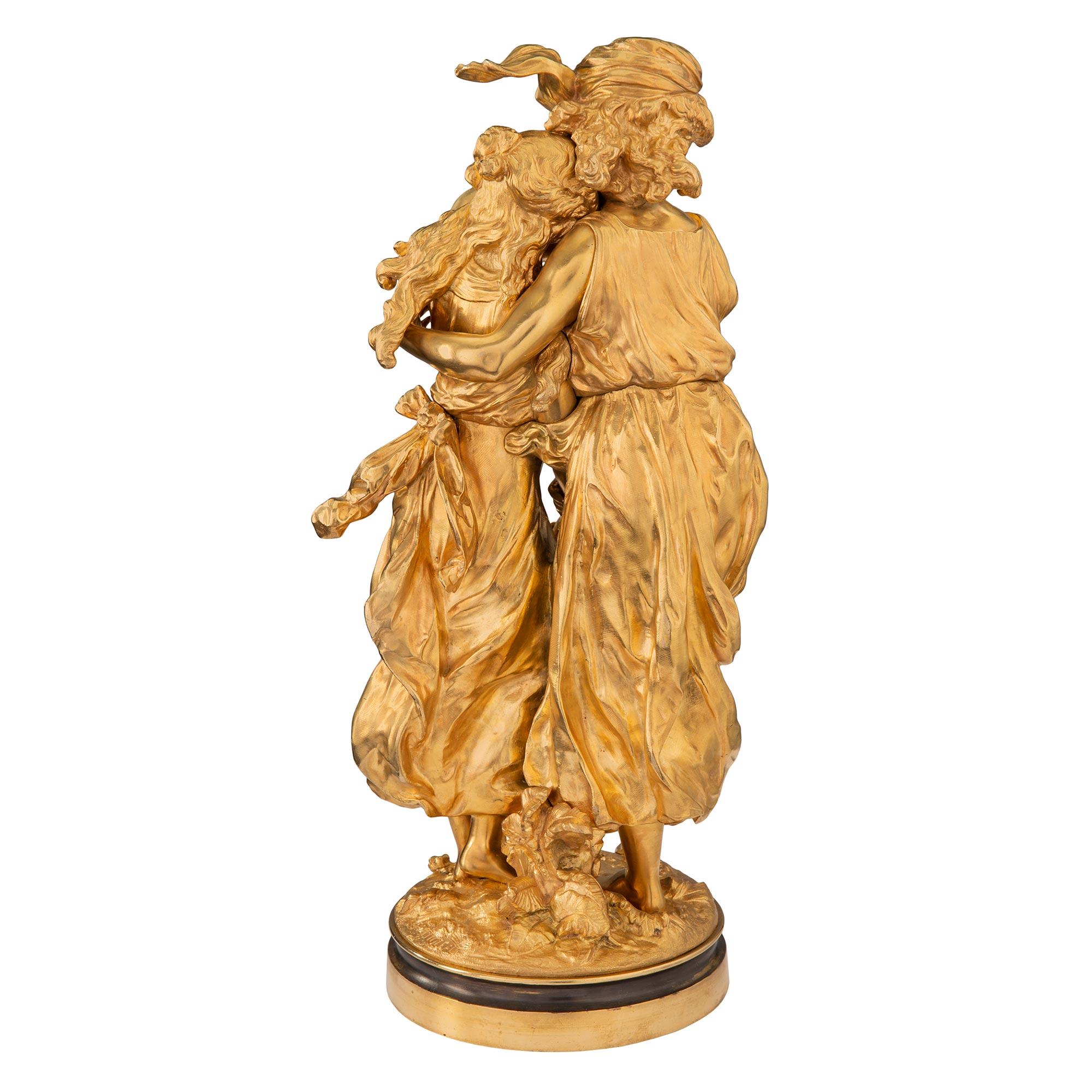 French 19th Century Louis XVI Style Ormolu Statue of Two Maidens, Signed Moreau For Sale 1