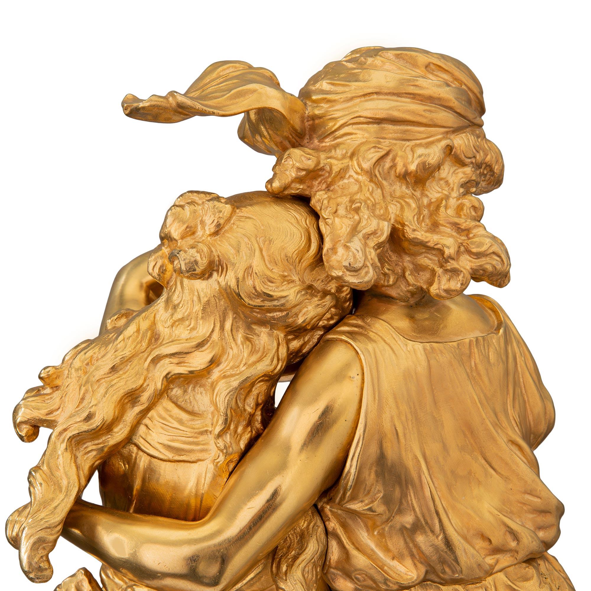 French 19th Century Louis XVI Style Ormolu Statue of Two Maidens, Signed Moreau For Sale 3