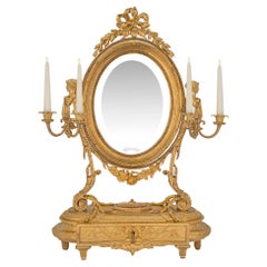 Antique French 19th Century Louis XVI Style Ormolu Vanity Mirror