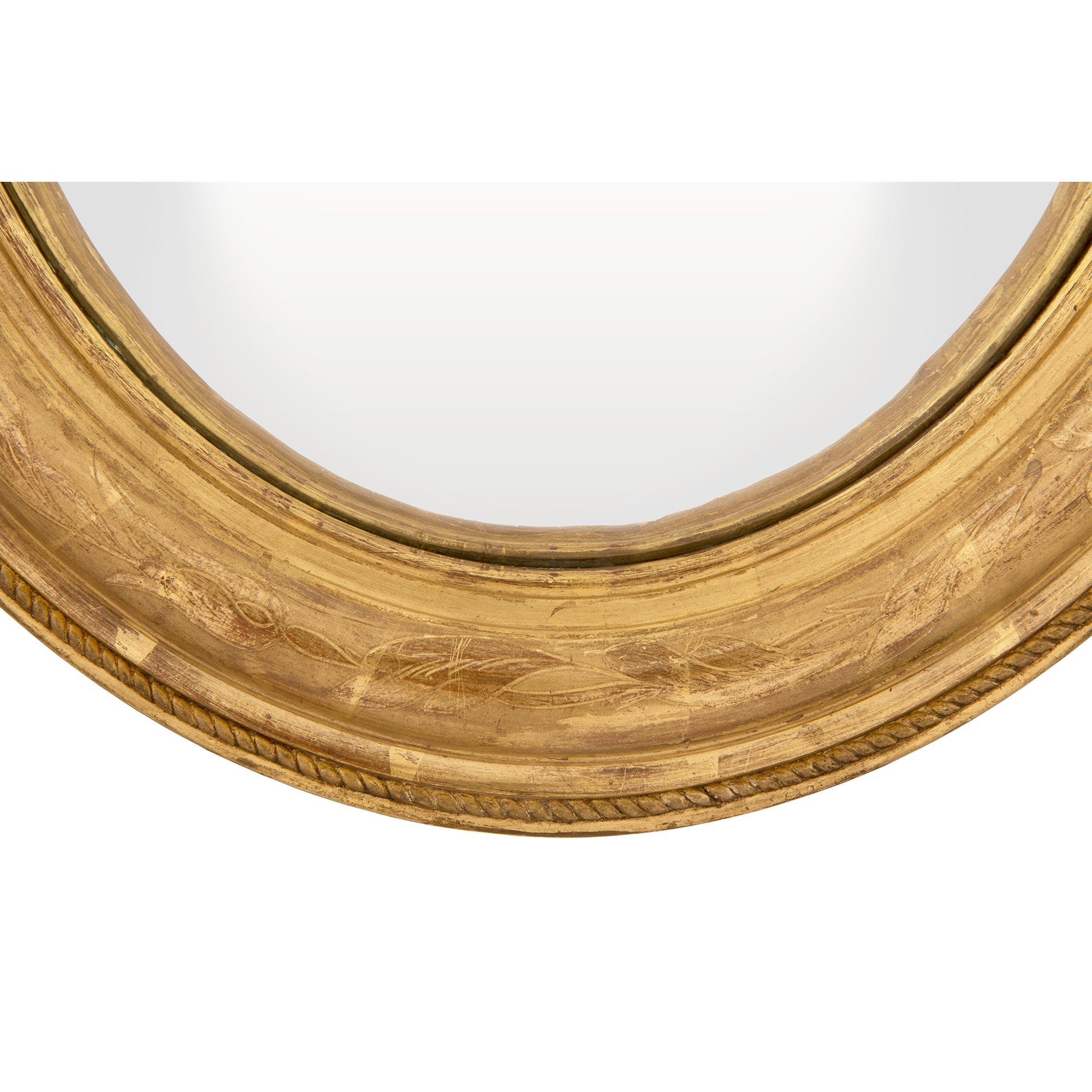 French 19th Century Louis XVI Style Oval Giltwood Mirror 2