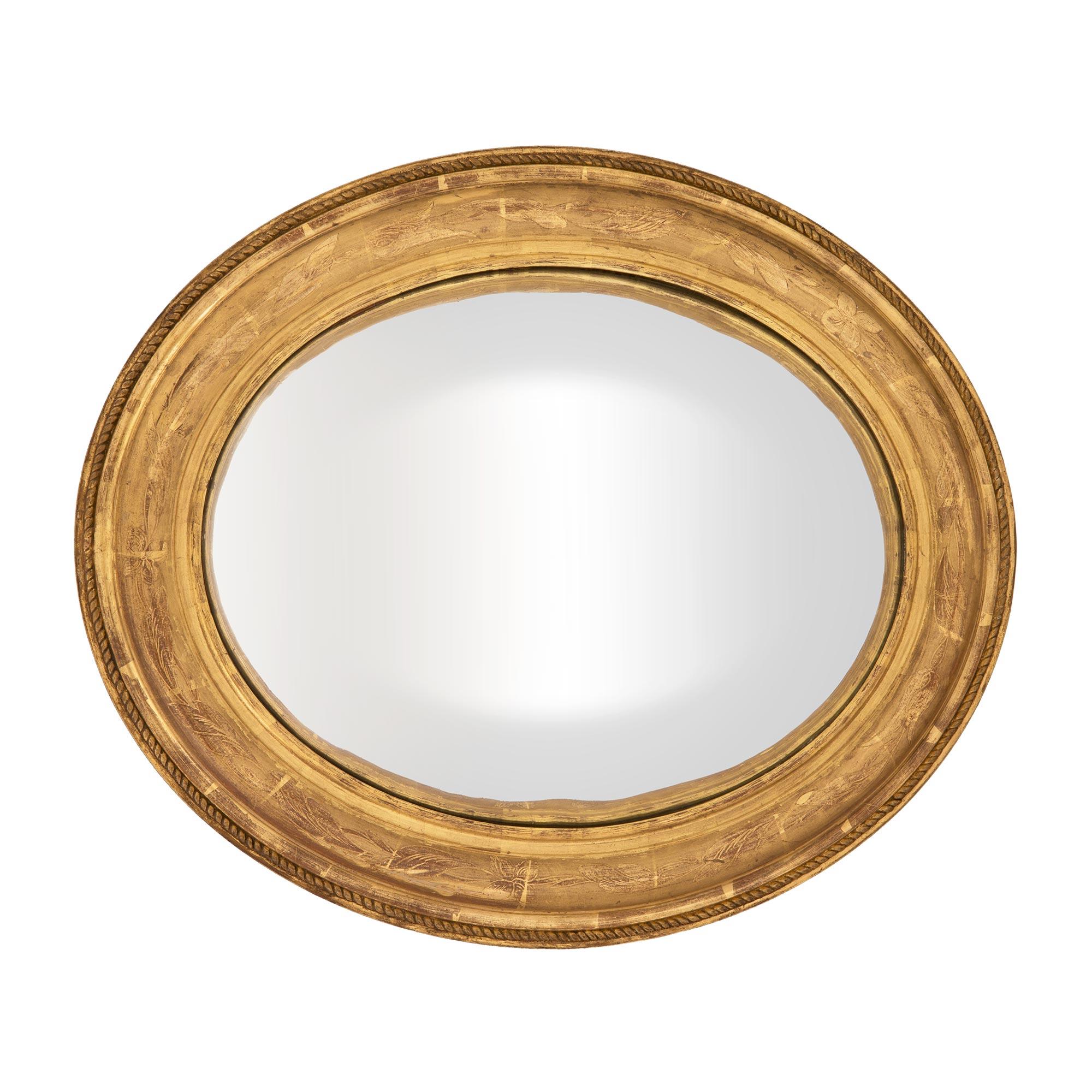 French 19th Century Louis XVI Style Oval Giltwood Mirror 3