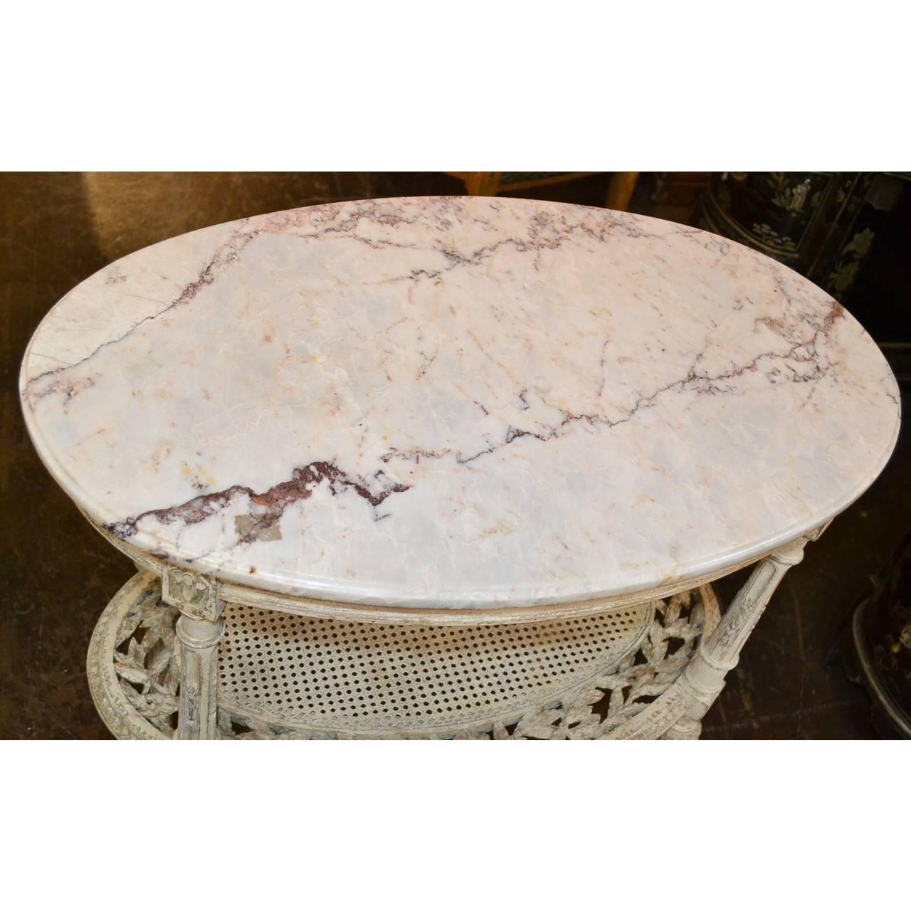 Beveled French 19th Century Louis XVI Style Oval Side Table with Marble Top