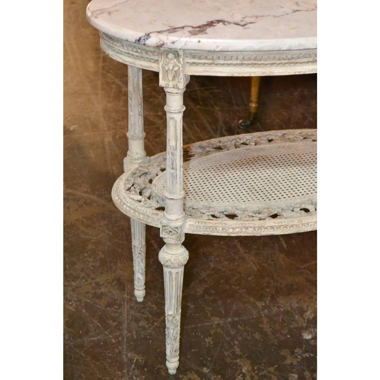 French 19th Century Louis XVI Style Oval Side Table with Marble Top In Good Condition In Dallas, TX