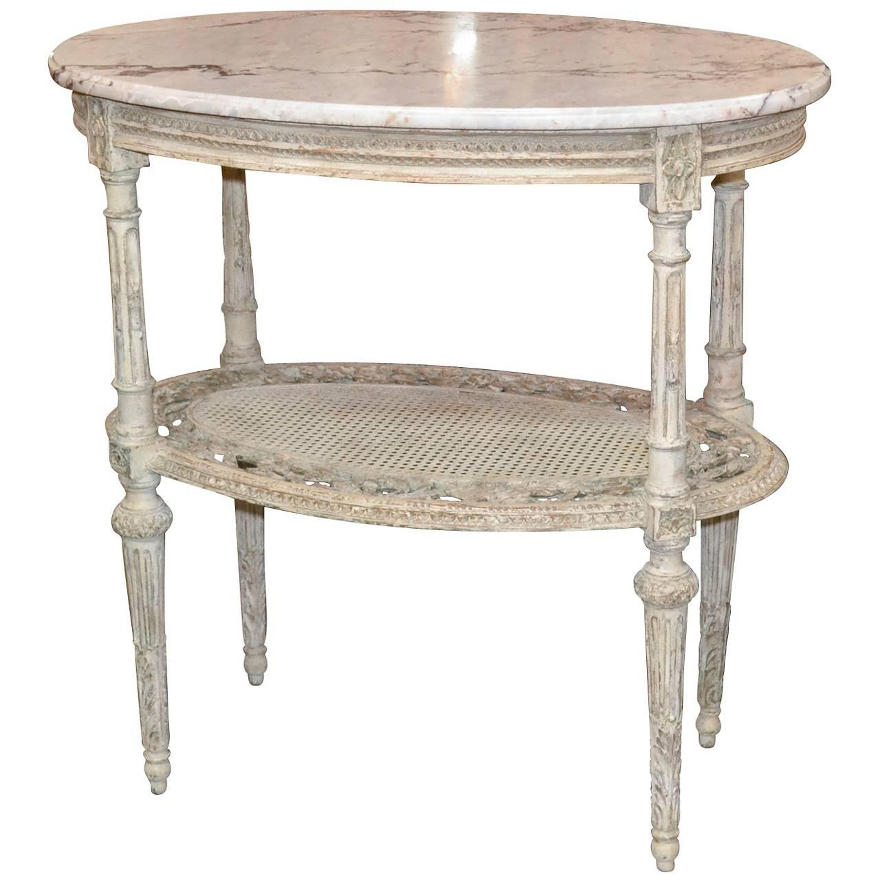French 19th Century Louis XVI Style Oval Side Table with Marble Top