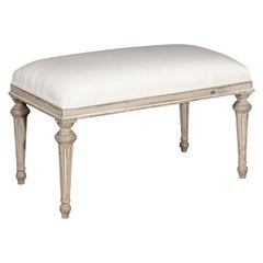 French 19th Century Louis XVI Style Painted Bench with Fluted Legs