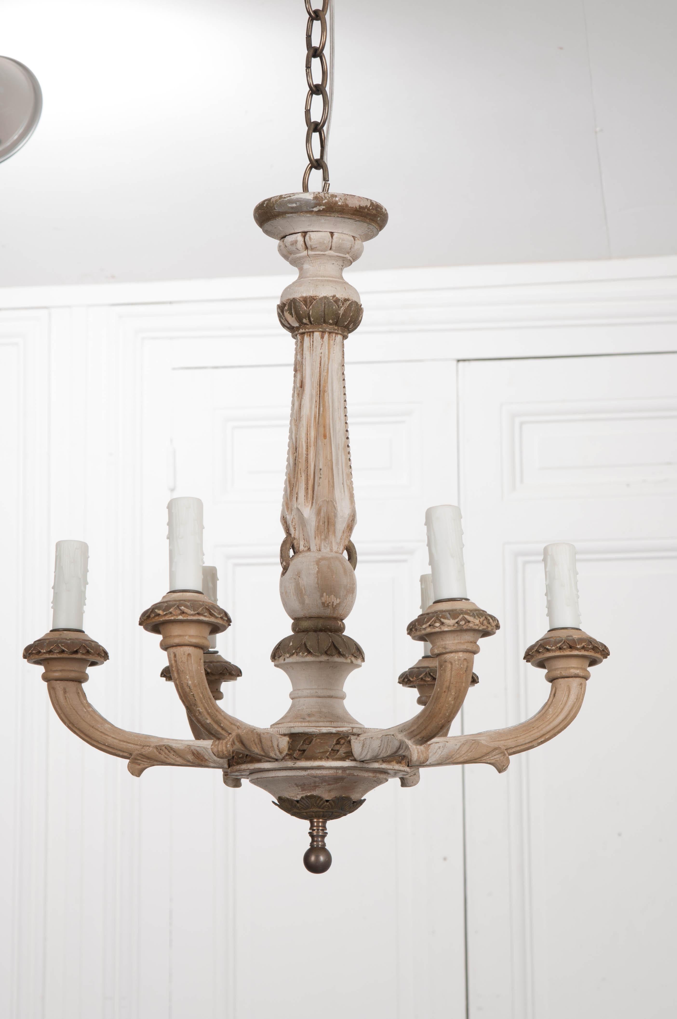 Hand-Carved French 19th Century Louis XVI-Style Six-Light Chandelier
