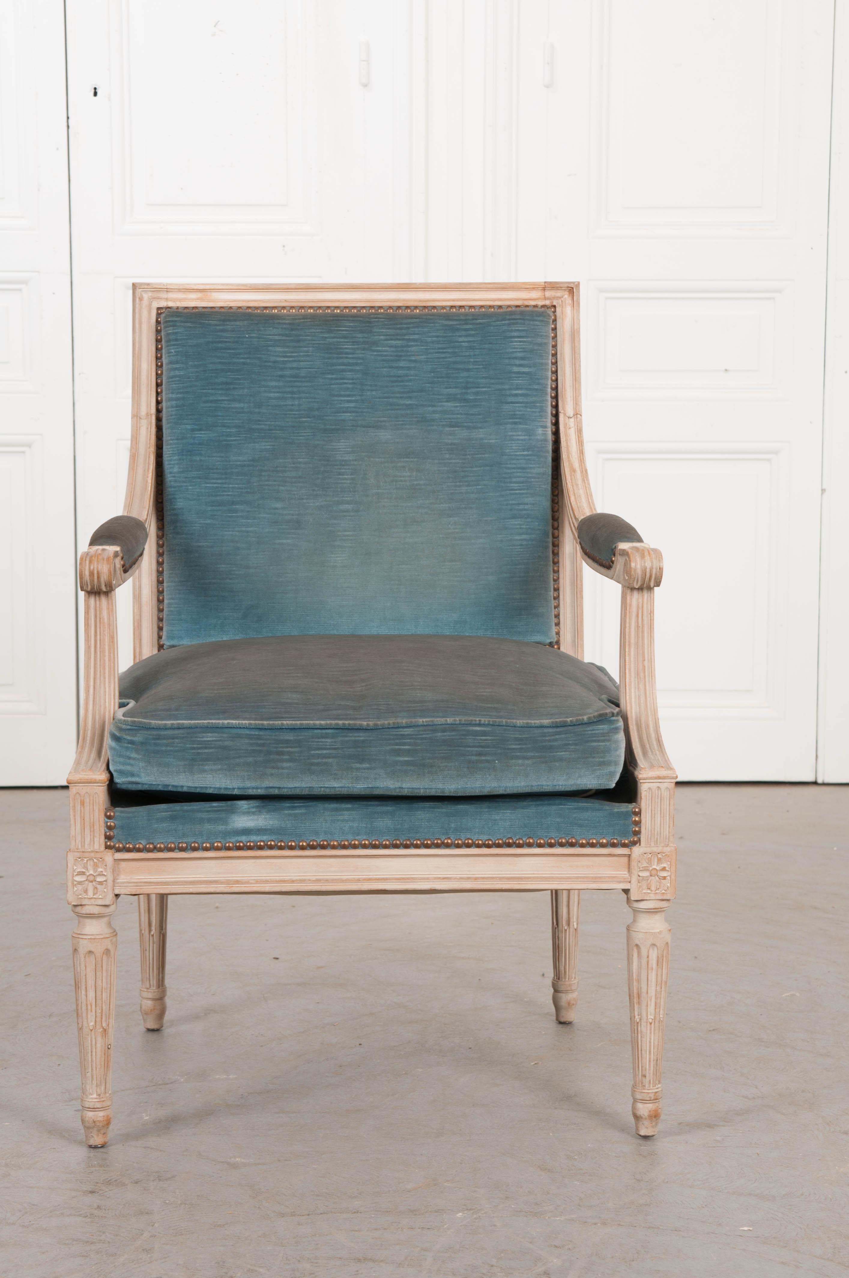 Wood French 19th Century Louis XVI-Style Painted Fauteuil