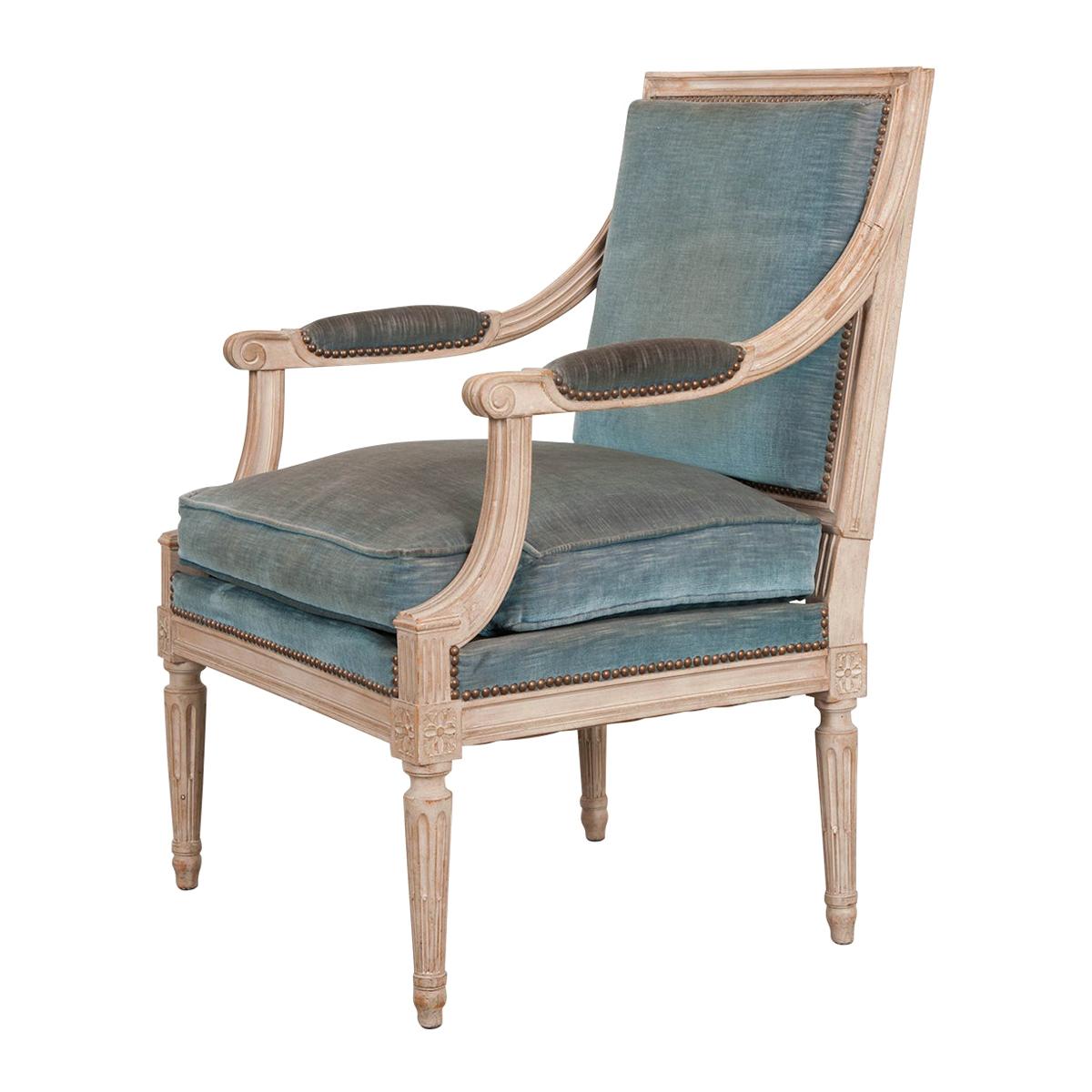 French 19th Century Louis XVI-Style Painted Fauteuil