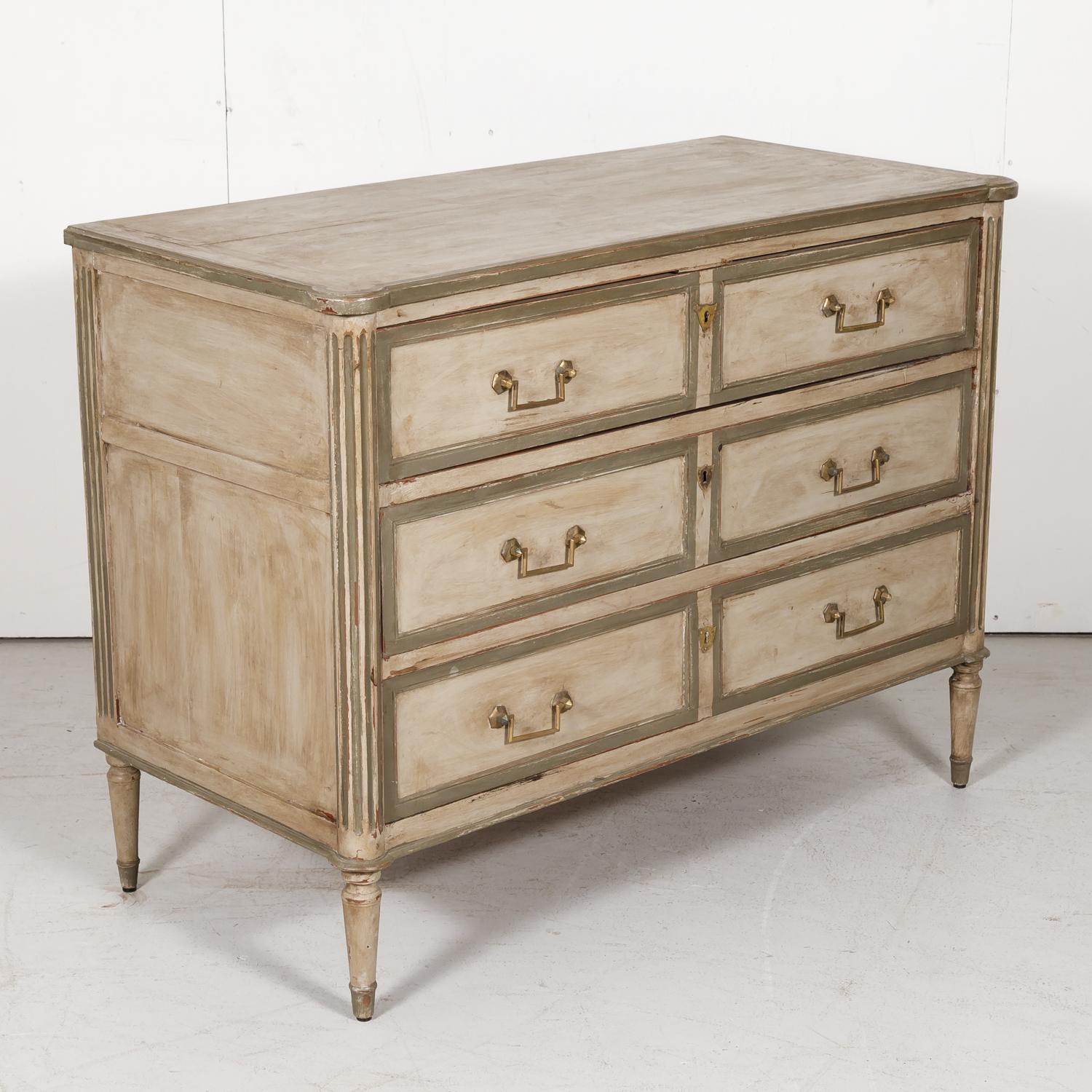 Late 19th Century French 19th Century Louis XVI Style Painted Three-Drawer Commode