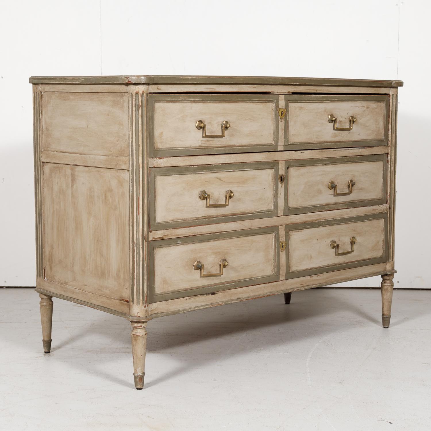 Walnut French 19th Century Louis XVI Style Painted Three-Drawer Commode